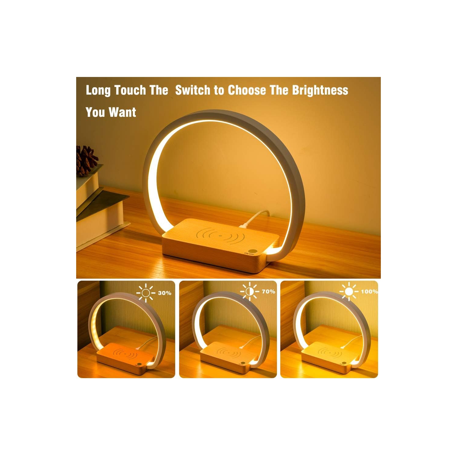 Bedside Lamp 10W Wireless Charging LED Table Lamp with Touch Control Desk Lamp Eye Protection Reading Lamp Suitable for Kids, Adults, Home, Dormitory