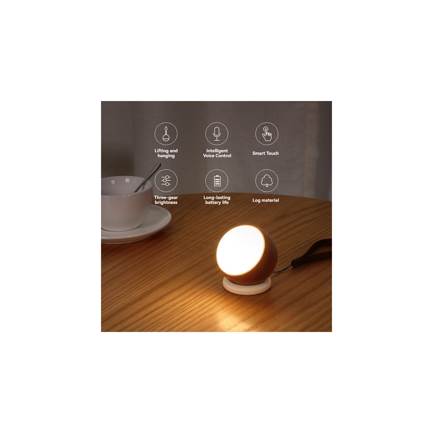 Multi-function touch voice lamp - wireless hanging night light, USB charging, dimmable, suitable for home decoration