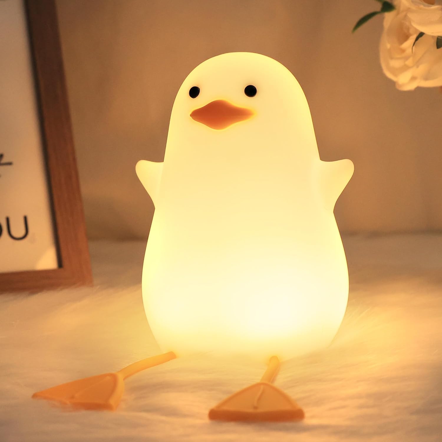 European duck baby night light - colorful color change, soft light, portable, eye protection, relieve fear of darkness, easy to carry, silicone pat