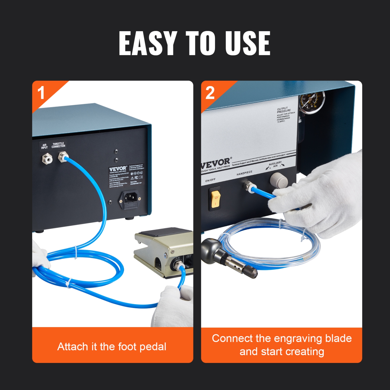 VEVOR 2800 RPM Pneumatic Jewelry Engraver,60W Single Head Pneumatic Hand Engraving Machine, DIY Impact Engraver with Foot Pedal 0-60 PSI Adjustable,