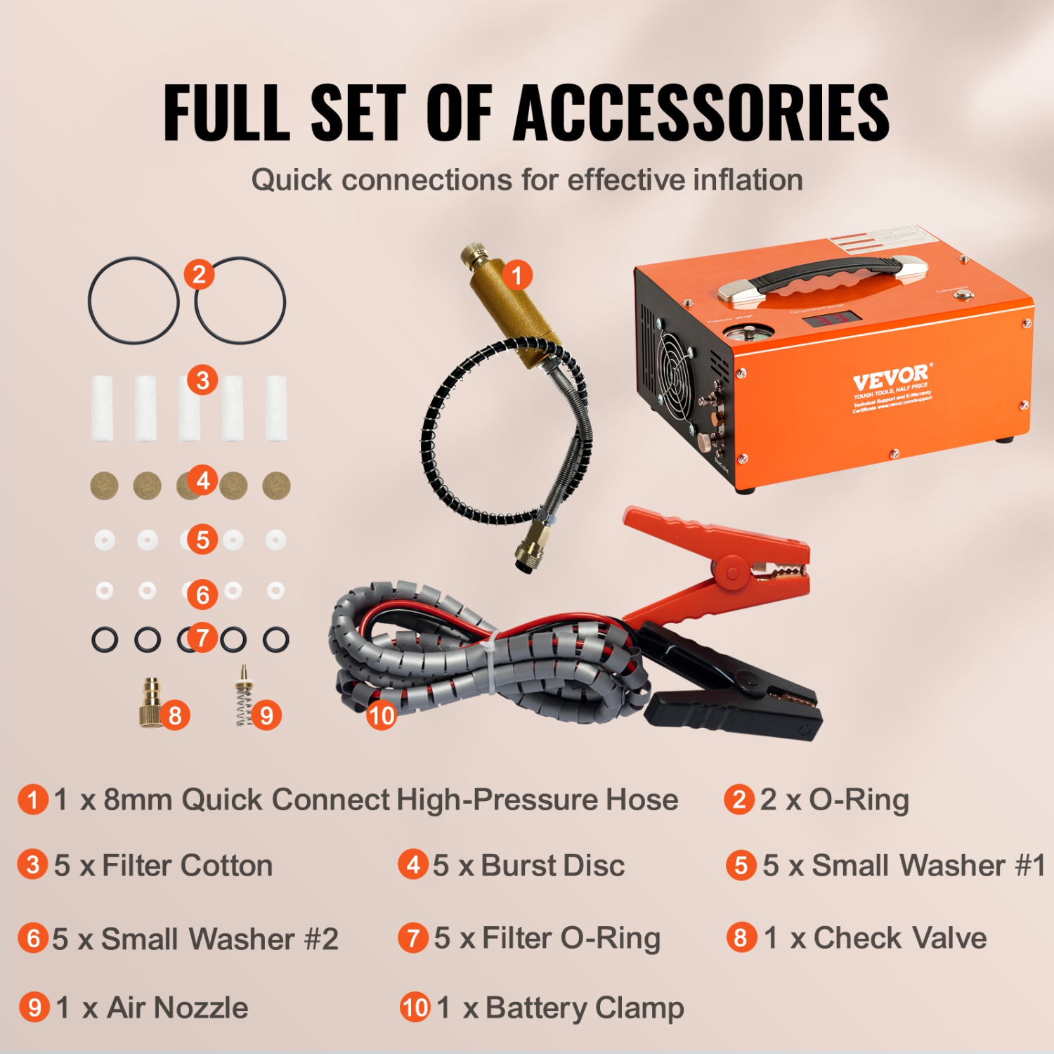 VEVOR 4500PSI Portable PCP Air Compressor, with Built-in Converter, Auto-Stop, DC12V/AC120V, Oil & Water-Free Paintball Tank Compressor Pump for Air