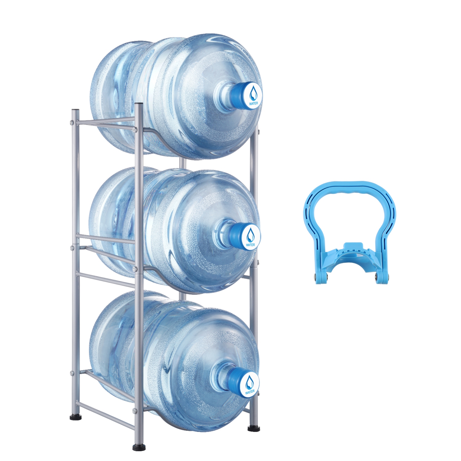 VEVOR 3 Tiers Water Jug Holder, 5 Gallon Water Bottle Holder, Single Row Water Bottle Rack for 3 Bottles, Heavy Duty Water Jug Rack for Kitchen,