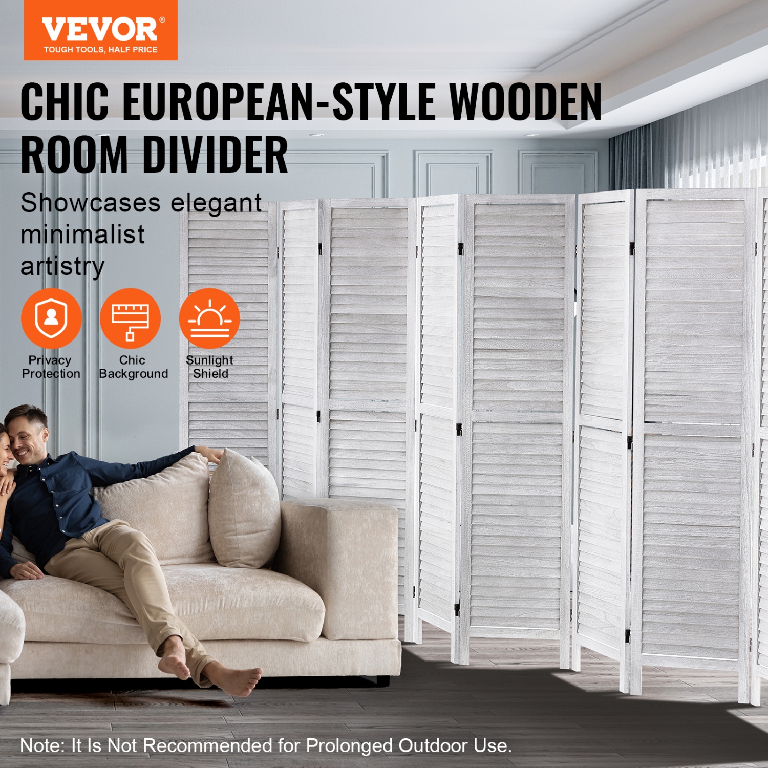 VEVOR 8 Panel Wood Room Divider, Wood Folding Privacy Screen, 66.9 Inches Tall Indoor Louvered Wooden Partition, Portable Decoration Screen, for Room