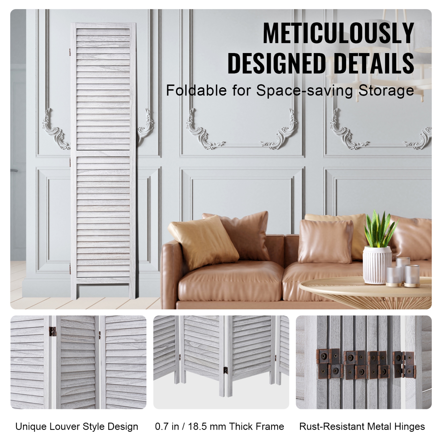VEVOR 8 Panel Wood Room Divider, Wood Folding Privacy Screen, 66.9 Inches Tall Indoor Louvered Wooden Partition, Portable Decoration Screen, for Room