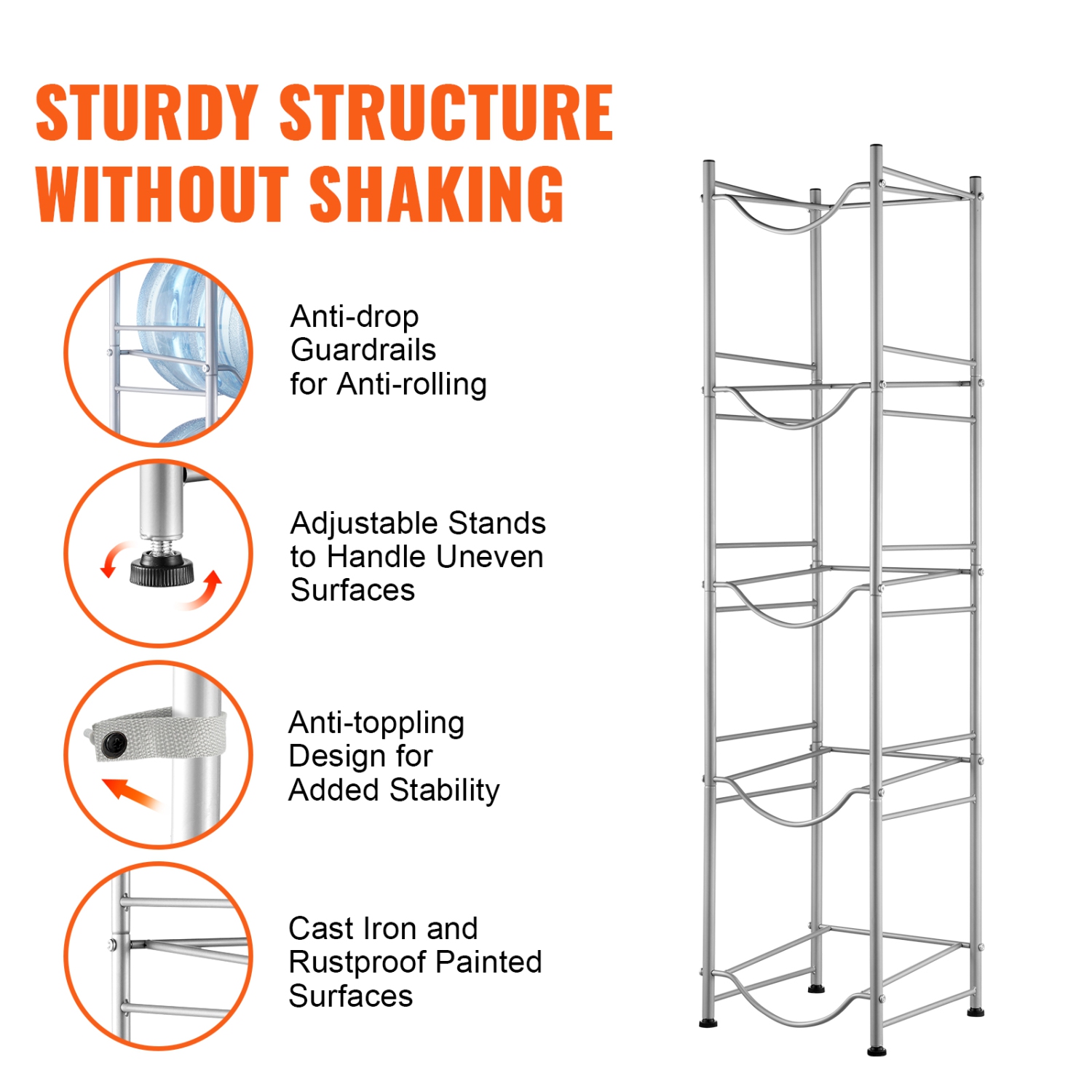 Porte-bouteille VEVOR 5 niveaux, porte-bouteille d'eau de 5 gallons, porte-bouteille à une rangée pour 5 bouteilles, support robuste pour bidon d'eau