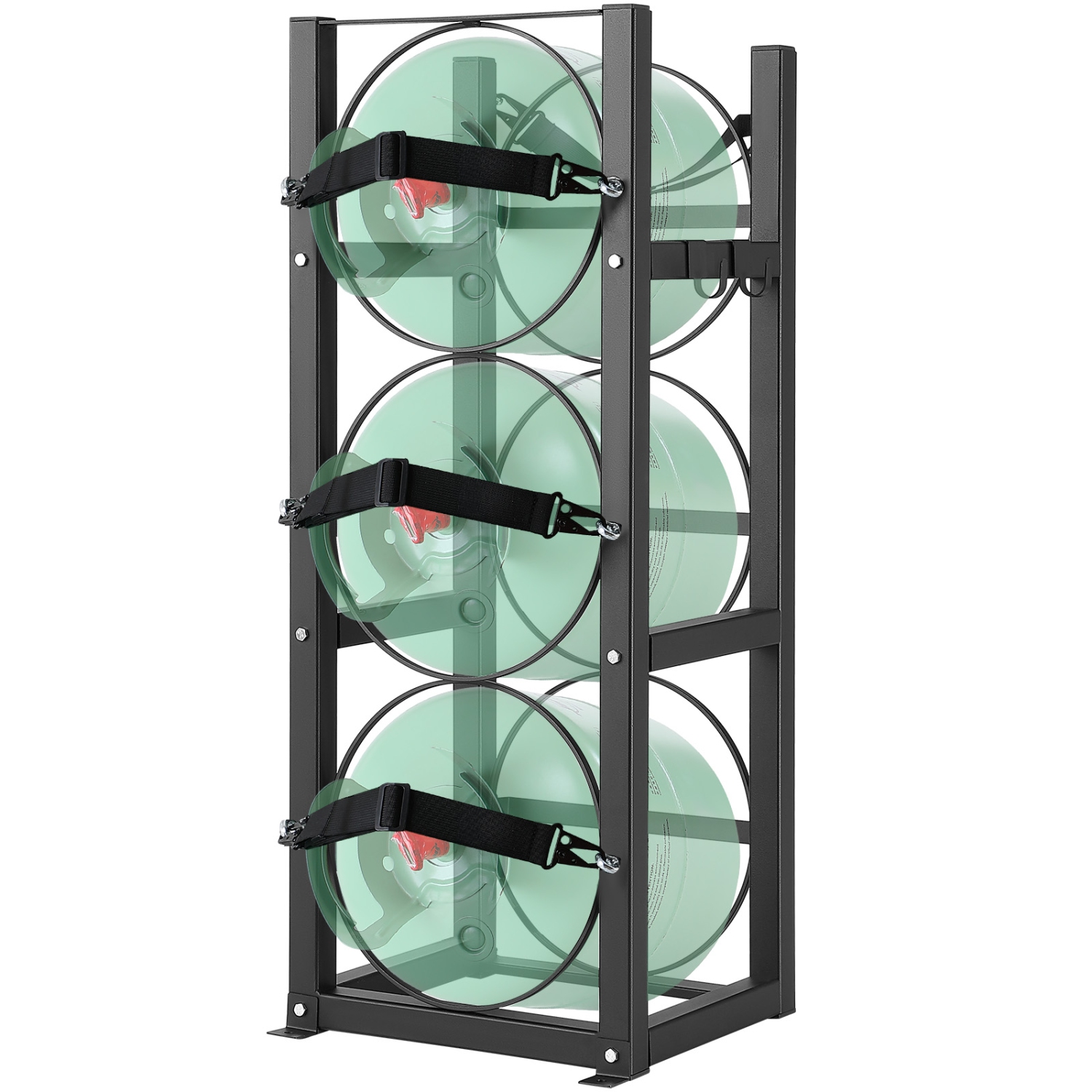 VEVOR 12.79x12.99x33.07 in Refrigerant Tank Rack, with 3 x 30lbs Bottle Tanks, Cylinder Tank Rack, Refrigerant Cylinder Rack Gas Cylinder Racks and