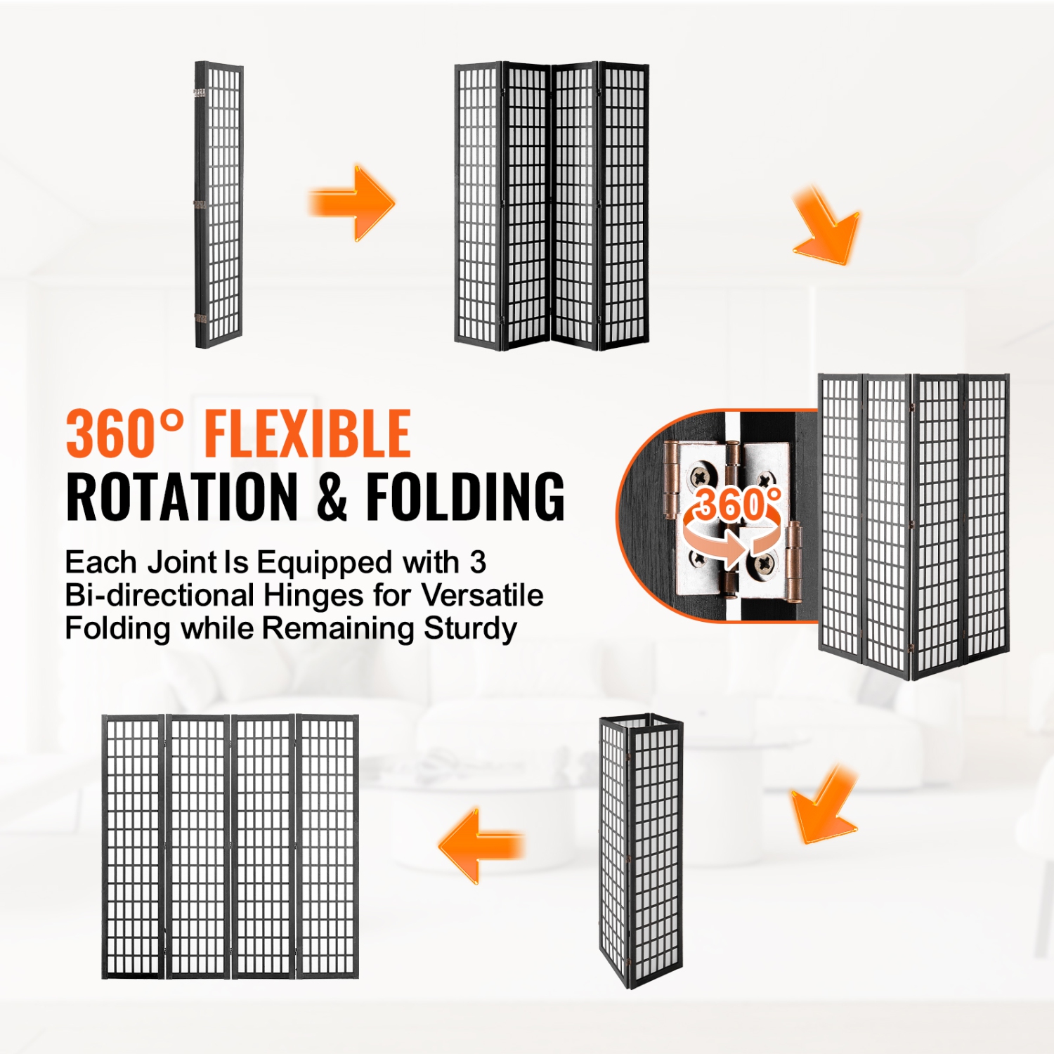 VEVOR 4 Panel Room Divider, Japanese Room Divider, Wood Folding Privacy Screen Indoor, Japanese Partition Dividers Portable Decoration Screens, for