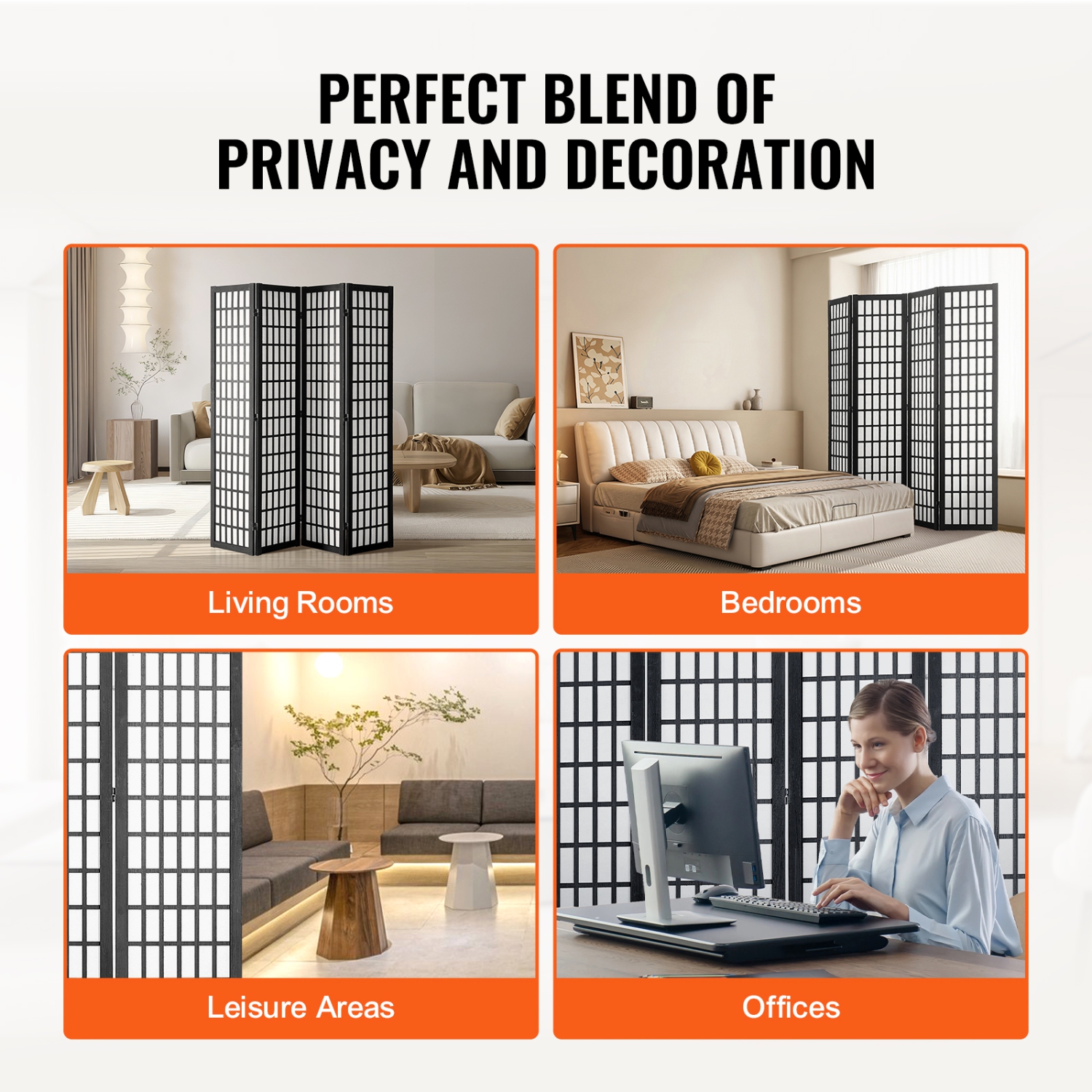 VEVOR 4 Panel Room Divider, Japanese Room Divider, Wood Folding Privacy Screen Indoor, Japanese Partition Dividers Portable Decoration Screens, for