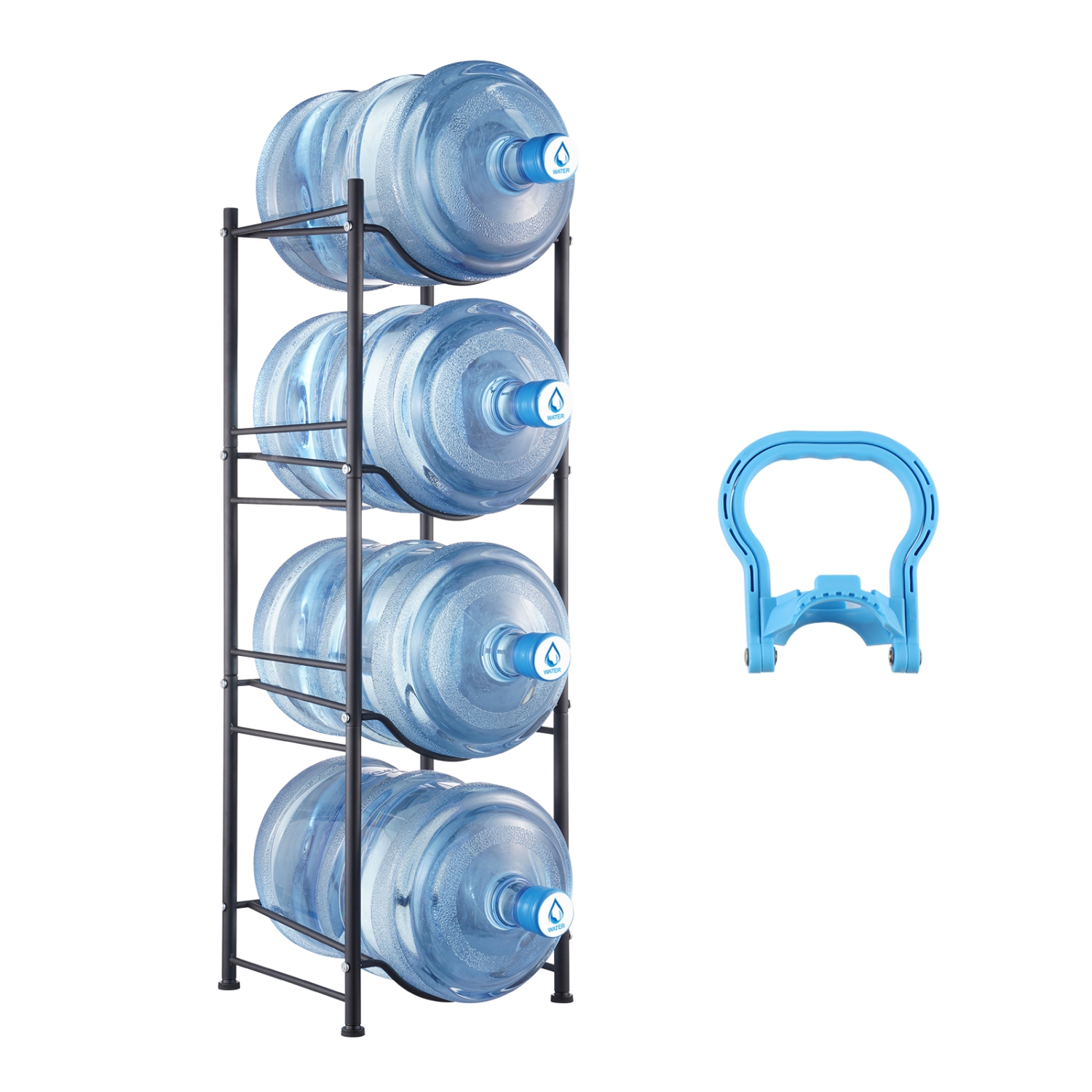 VEVOR 4 Tiers Water Jug Holder, 5 Gallon Water Bottle Holder, Single Row Water Bottle Rack for 4 Bottles, Heavy Duty Water Jug Rack for Kitchen,