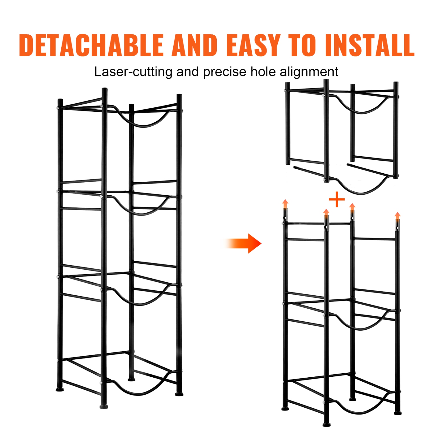 VEVOR 4 Tiers Water Jug Holder, 5 Gallon Water Bottle Holder, Single Row Water Bottle Rack for 4 Bottles, Heavy Duty Water Jug Rack for Kitchen,
