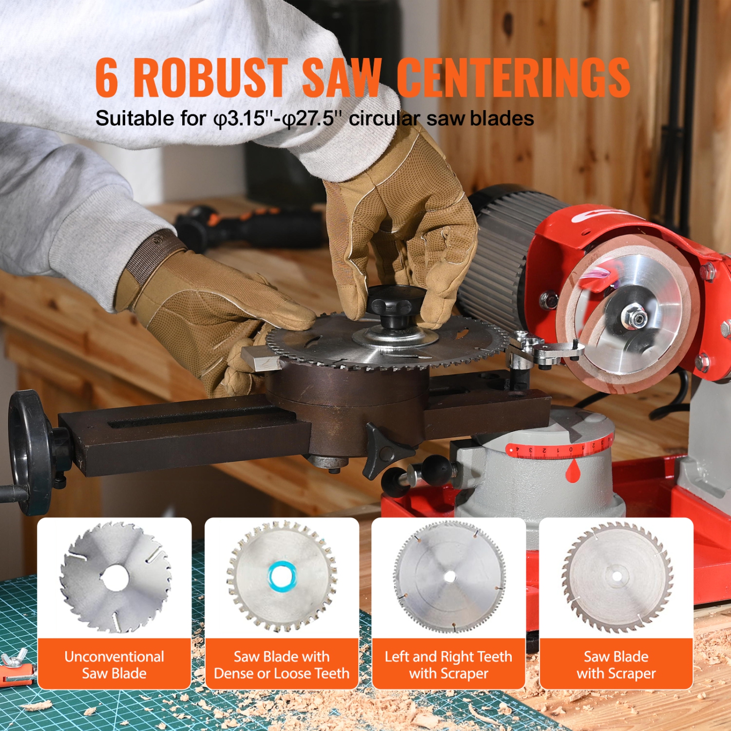 VEVOR 370W Circular Saw Blade Sharpener,Rotary Angle Mill Grinder, 3600RPM Saw Blade Grinding Sharpening with 6 Saw Centerings, 5-inch Grinding Wheel