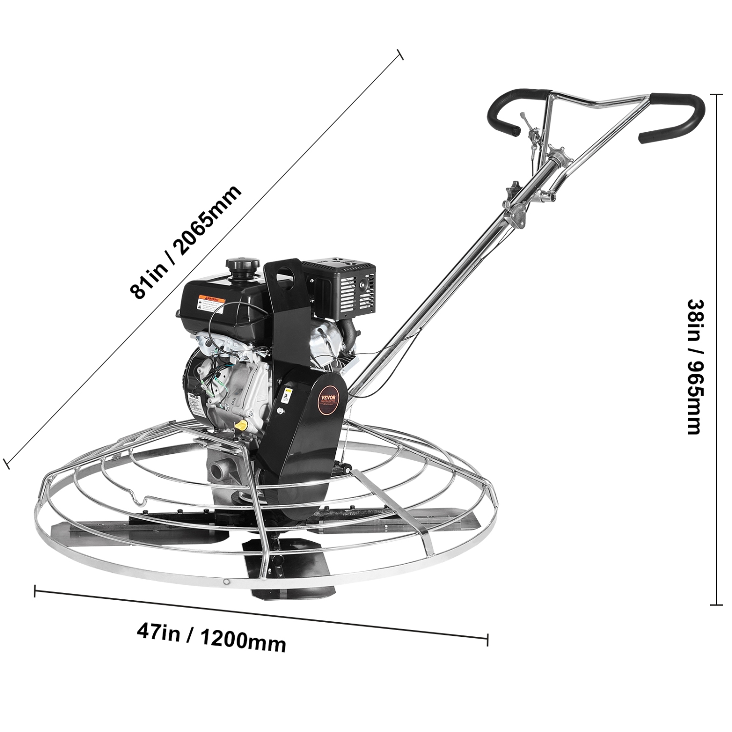 Truelle électrique VEVOR de 46&nbsp;po, truelle en ciment avec bac flottant, finition de surface en béton lisse à essence de 14&nbsp;HP, ciment en