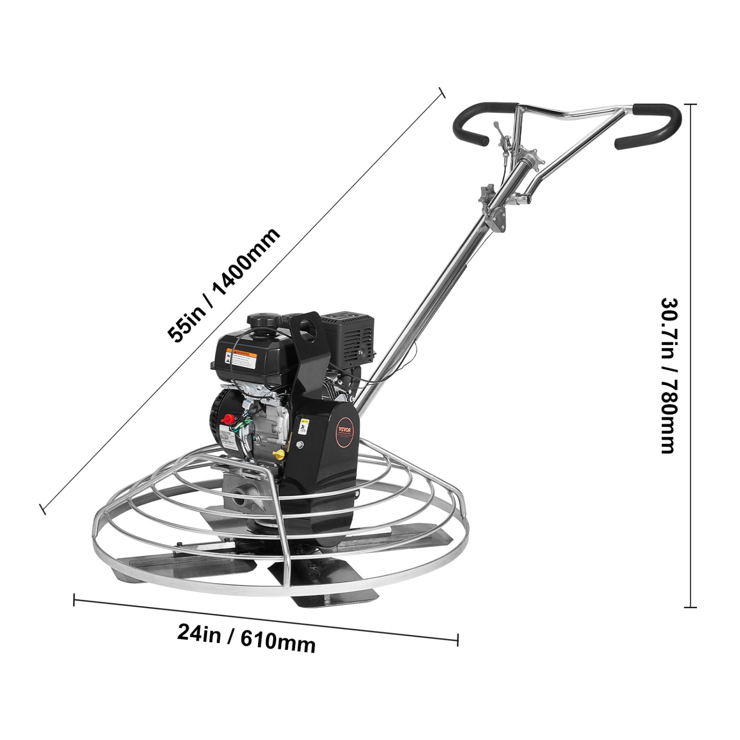 Truelle électrique VEVOR de 38&nbsp;po, truelle en ciment avec bac flottant, finition de surface en béton lisse à essence de 6&nbsp;HP, ciment en