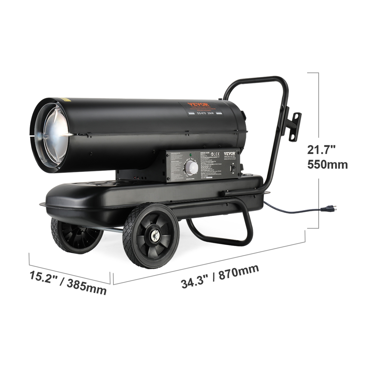 Chaufferette à air pulsé au kérosène VEVOR 70000&nbsp;BTU, radiateur portatif au diesel Torpedo avec thermostat, réservoir de 5 gallons, radiateur