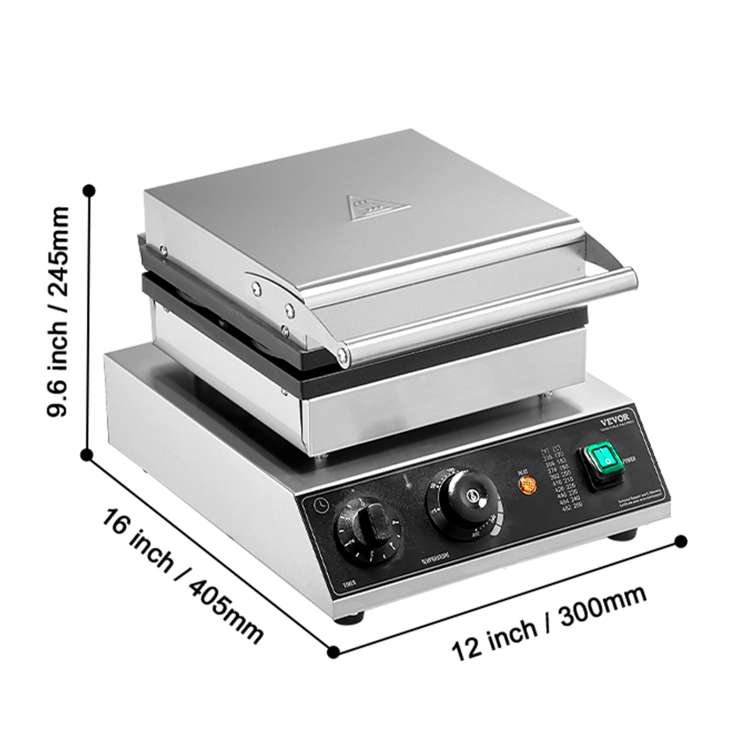 VEVOR 4PCS Commercial Waffle Maker, Round Waffle Baker Machine,1750W Non-Stick Stainless Steel Belgian Waffle Iron with Temperature and Time