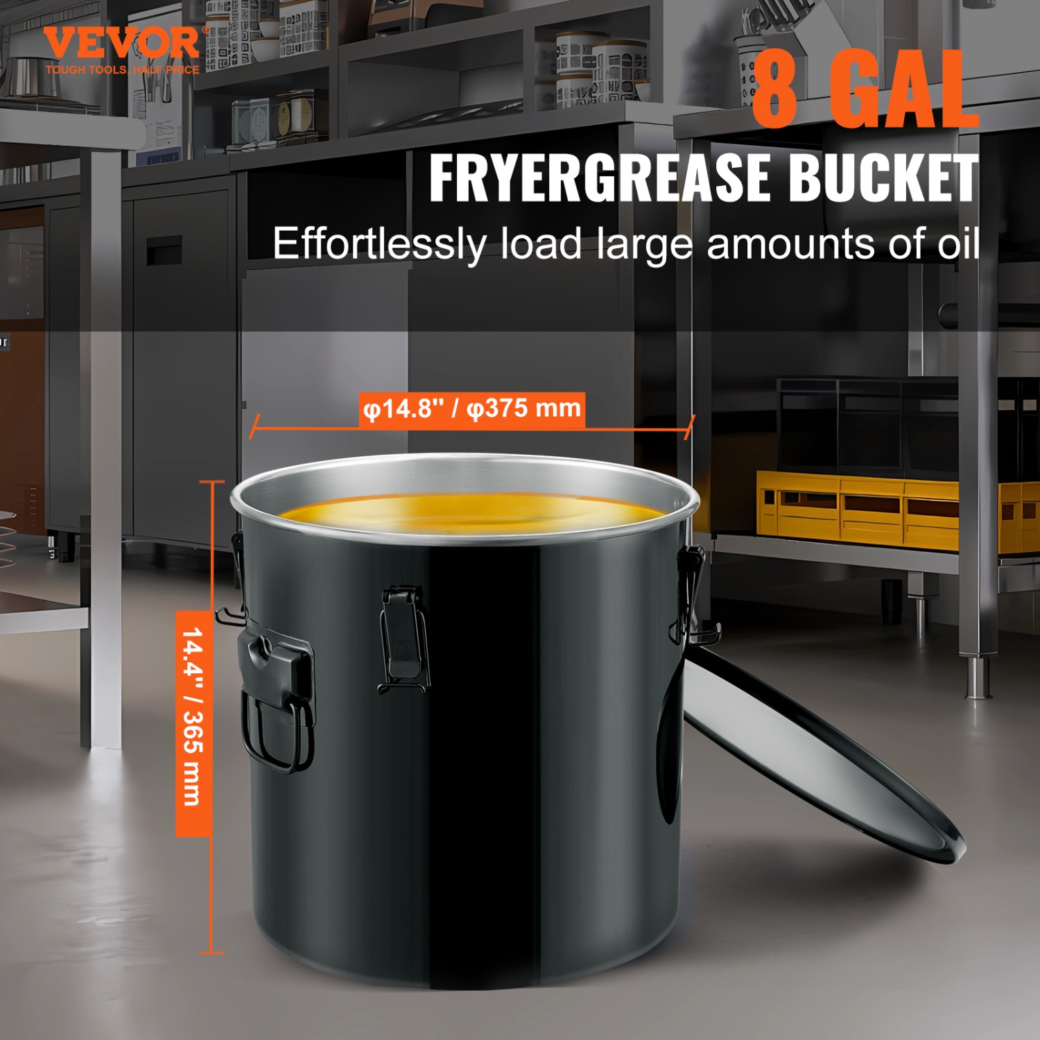 VEVOR 8 Gal Fryer Grease Bucket, Oil Disposal Caddy Stainless Steel Fryer Oil Bucket Rust-Proof Coating, Oil Transport Container with Lid, Lock