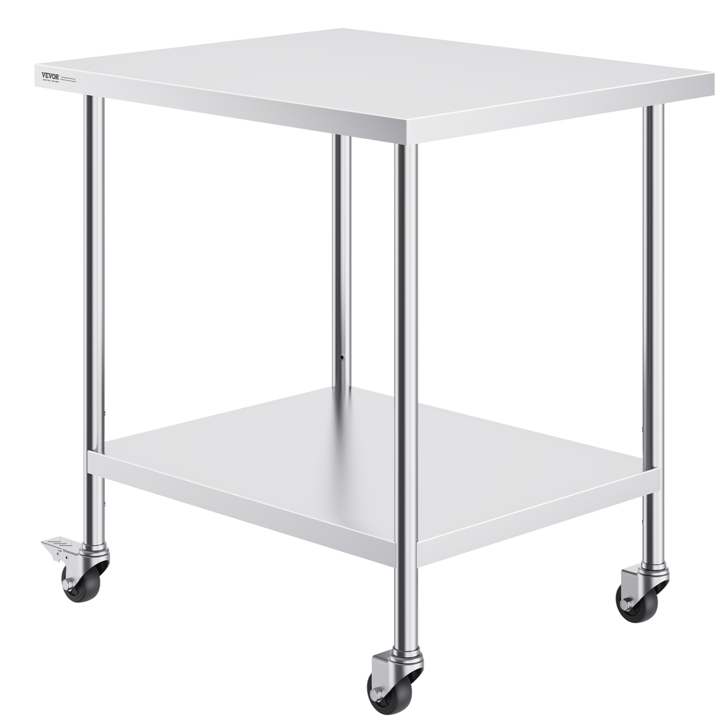 VEVOR 30 x 18 x 38 Inch Stainless Steel Work Table , with 4 Wheels, 3 Adjustable Height Levels, Heavy Duty Food Prep Worktable for Commercial Kitchen