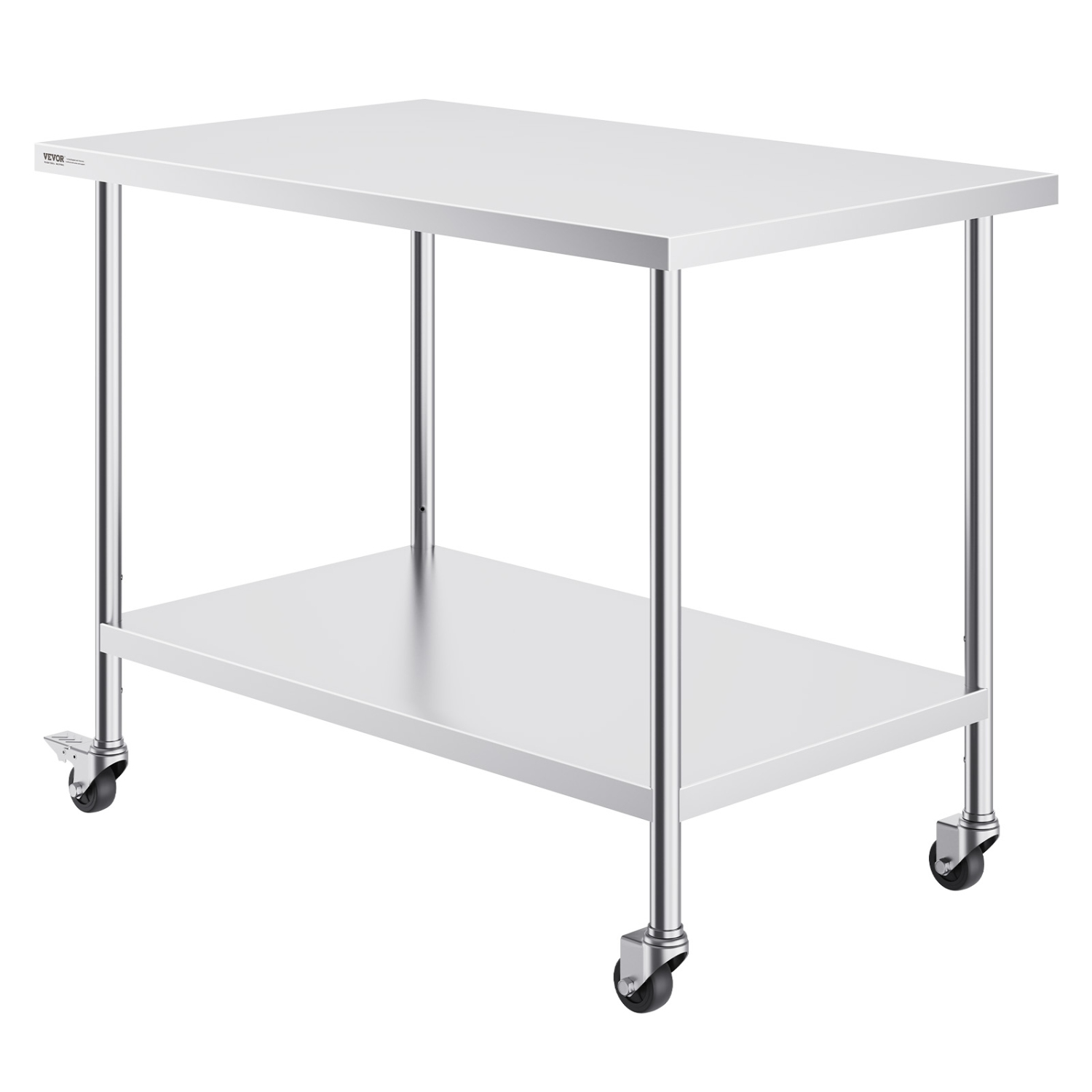 VEVOR 30 x 48 x 38 Inch Stainless Steel Work Table , with 4 Wheels, 3 Adjustable Height Levels, Heavy Duty Food Prep Worktable for Commercial Kitchen