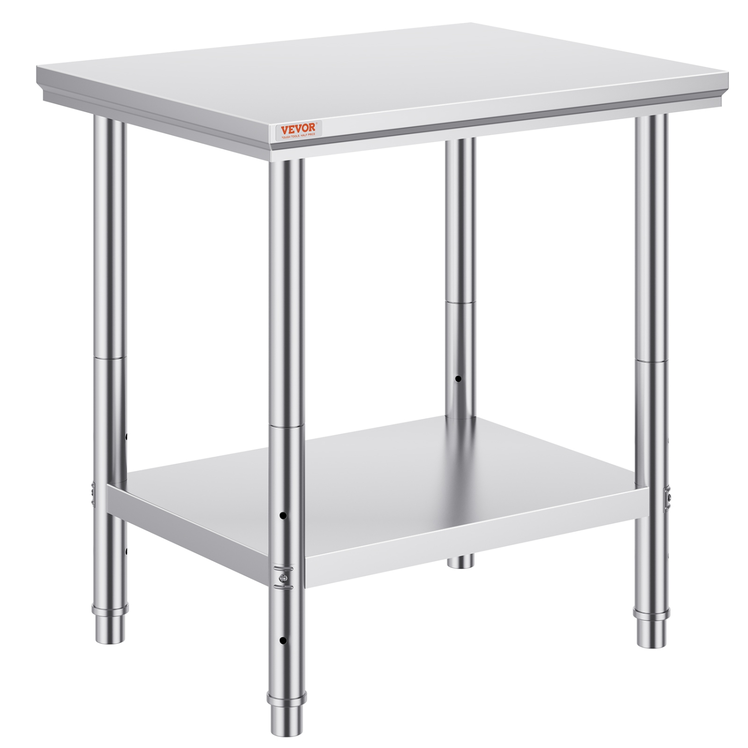 VEVOR 24 x 30 x 31 Inch Stainless Steel Prep Table, 700 lbs Load Capacity, Heavy Duty Metal Worktable with 3 Adjustable Height Levels, Commercial