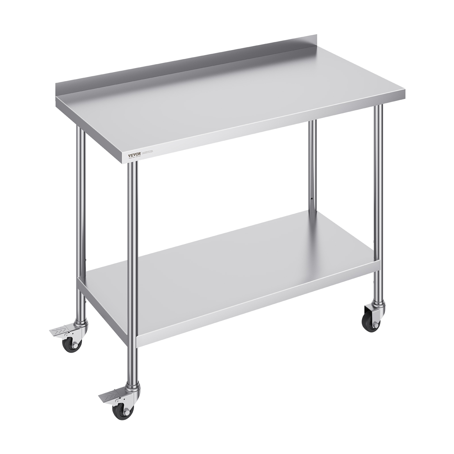 VEVOR 24 x 48 x 40 Inch Stainless Steel Work Table, Commercial Food Prep Worktable with Casters, Heavy Duty Prep Worktable, Metal Work Table with