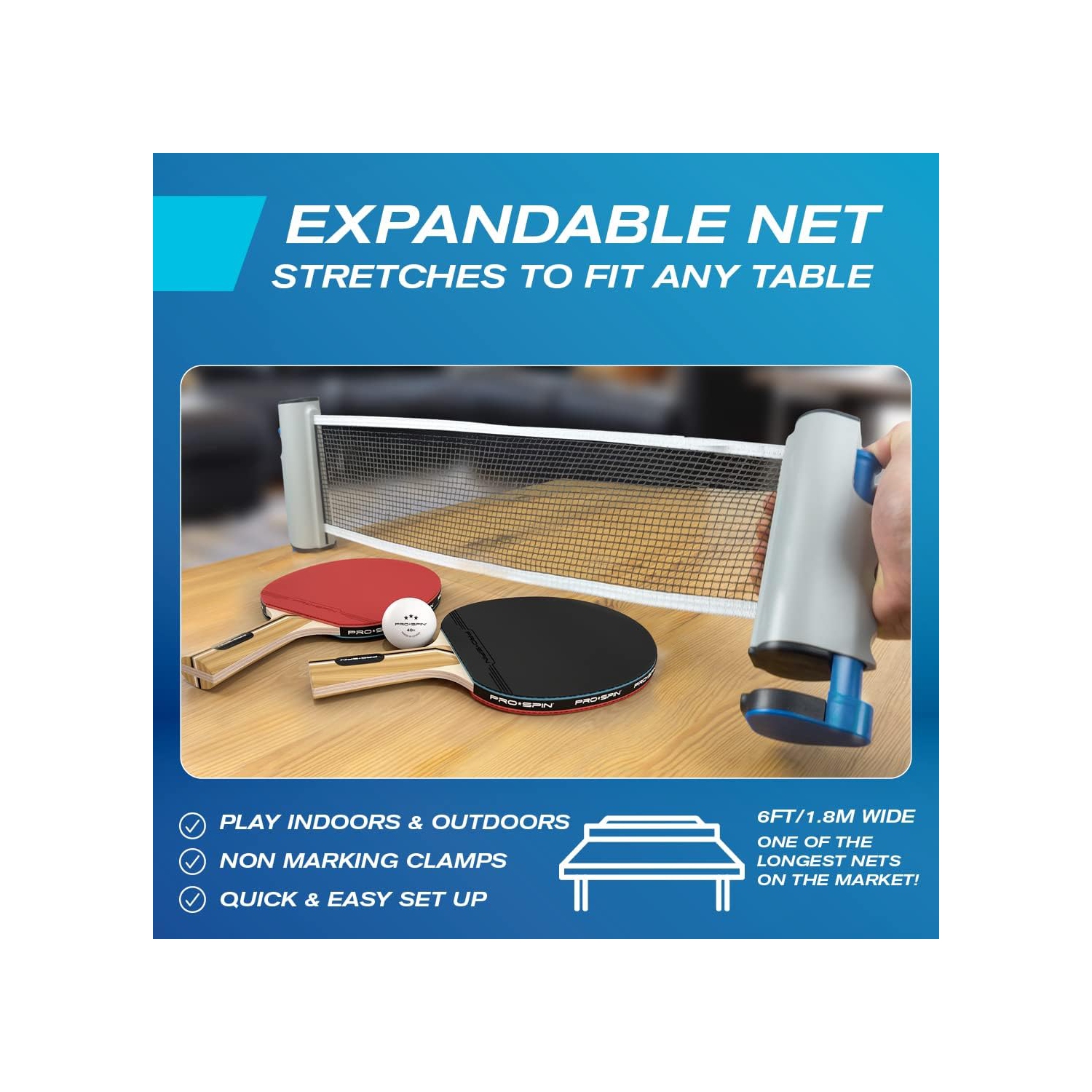 All-in-One Ping Pong Set, Retractable Ping Pong Net for Any Table, Pro-Quality Table Tennis Balls, Storage Case for Indoor & Outdoor Games, 2-Player