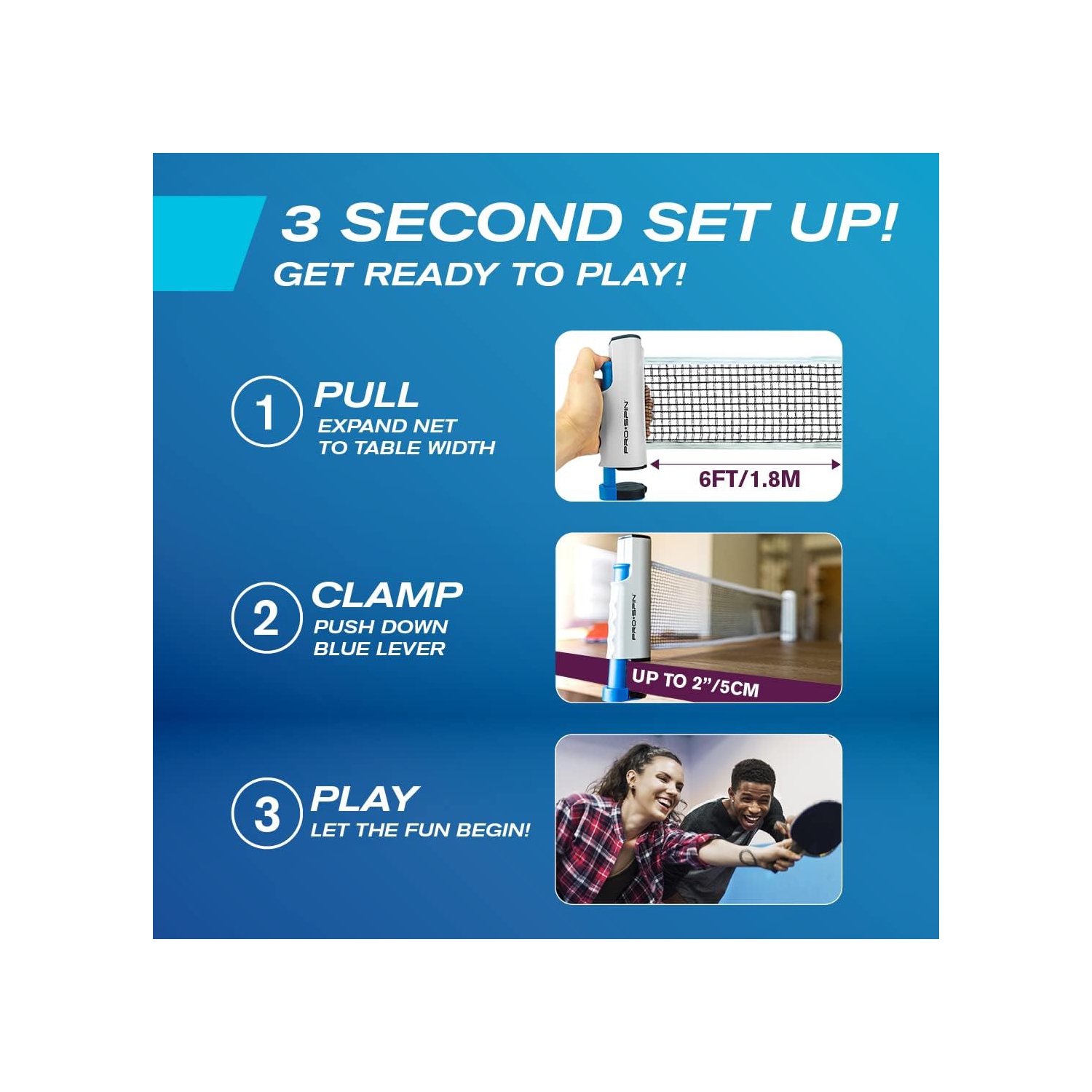 All-in-One Ping Pong Set, Retractable Ping Pong Net for Any Table, Pro-Quality Table Tennis Balls, Storage Case for Indoor & Outdoor Games, 4 Player