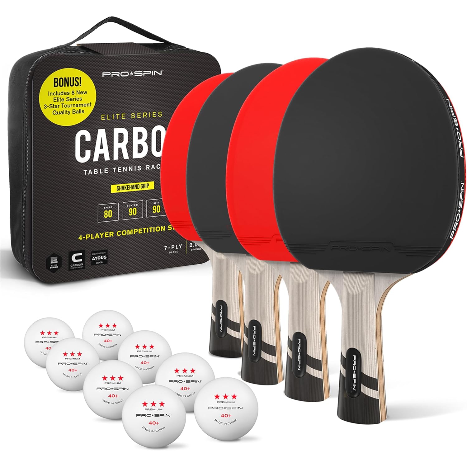 Ping Pong Paddle,Table Tennis Racket with Carbon Fibre, 2.0mm Sponge, 7-Ply Blade with Rubber Protector Case for Table Tennis Paddles, Red