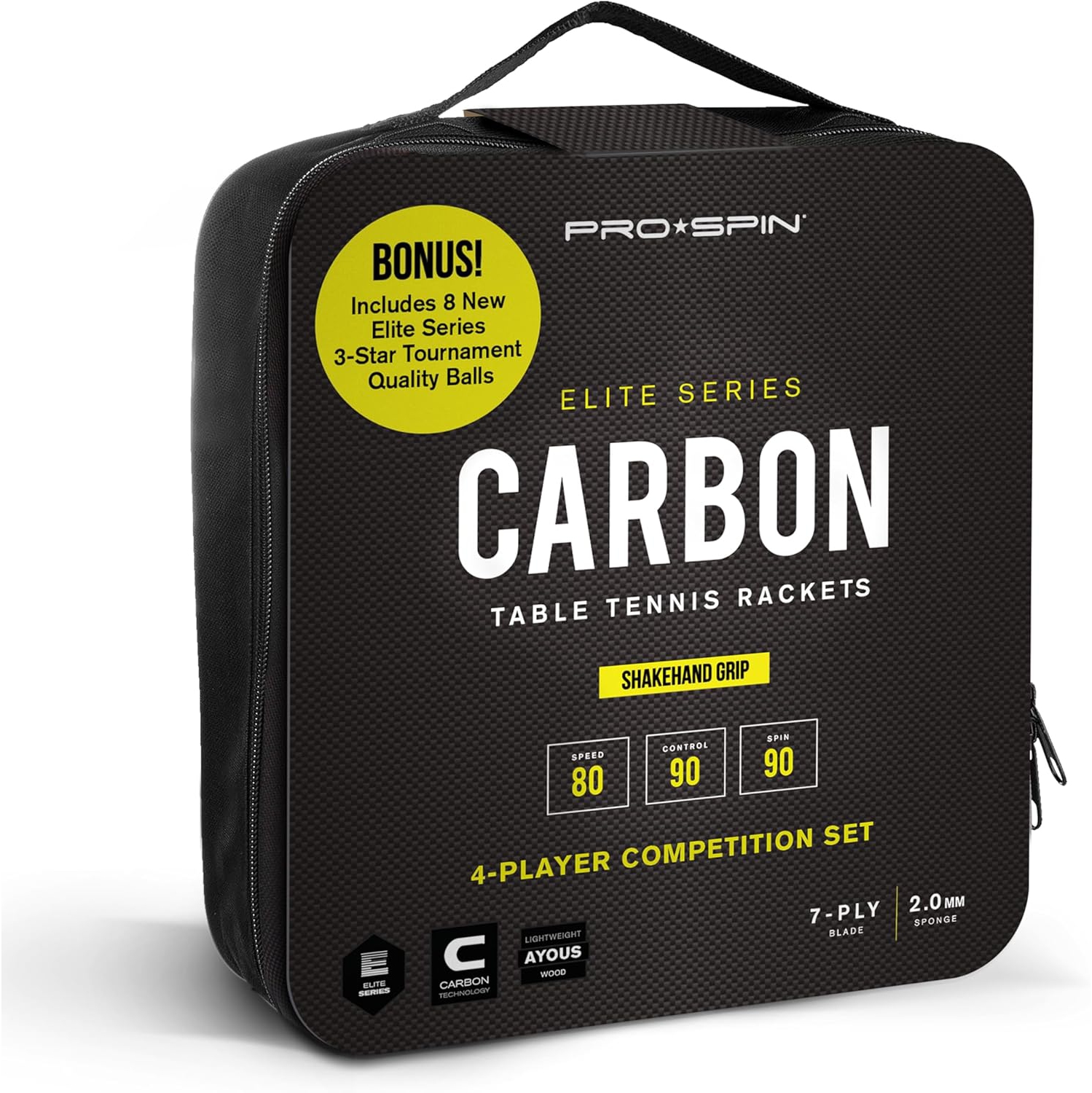 Ping Pong Paddle,Table Tennis Racket with Carbon Fibre, 2.0mm Sponge, 7-Ply Blade with Rubber Protector Case for Table Tennis Paddles, Red