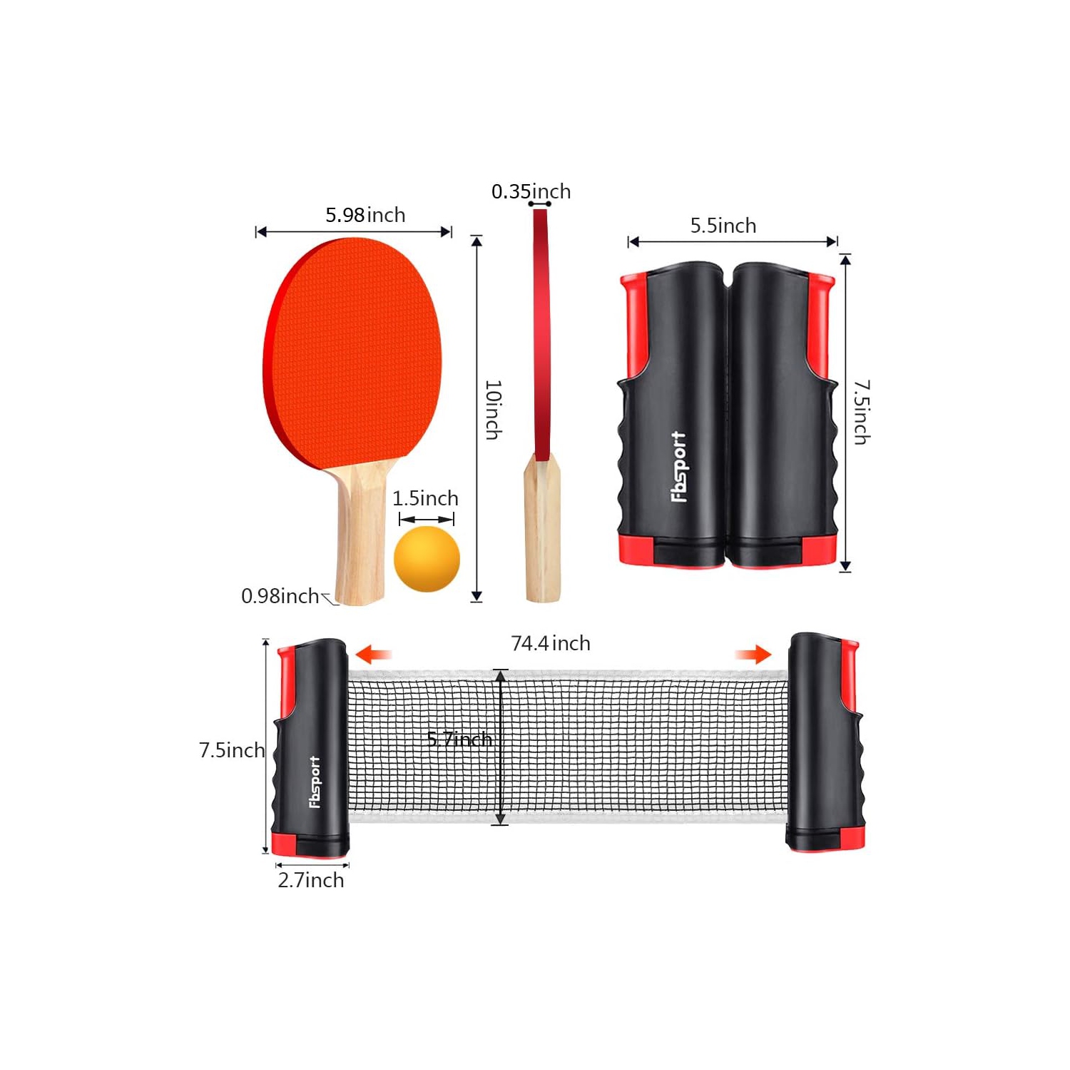 Ping Pong Paddle Set with Retractable Net and Backpack for Any Table, Table Tennis Racket Set for Indoor/Outdoor, Black