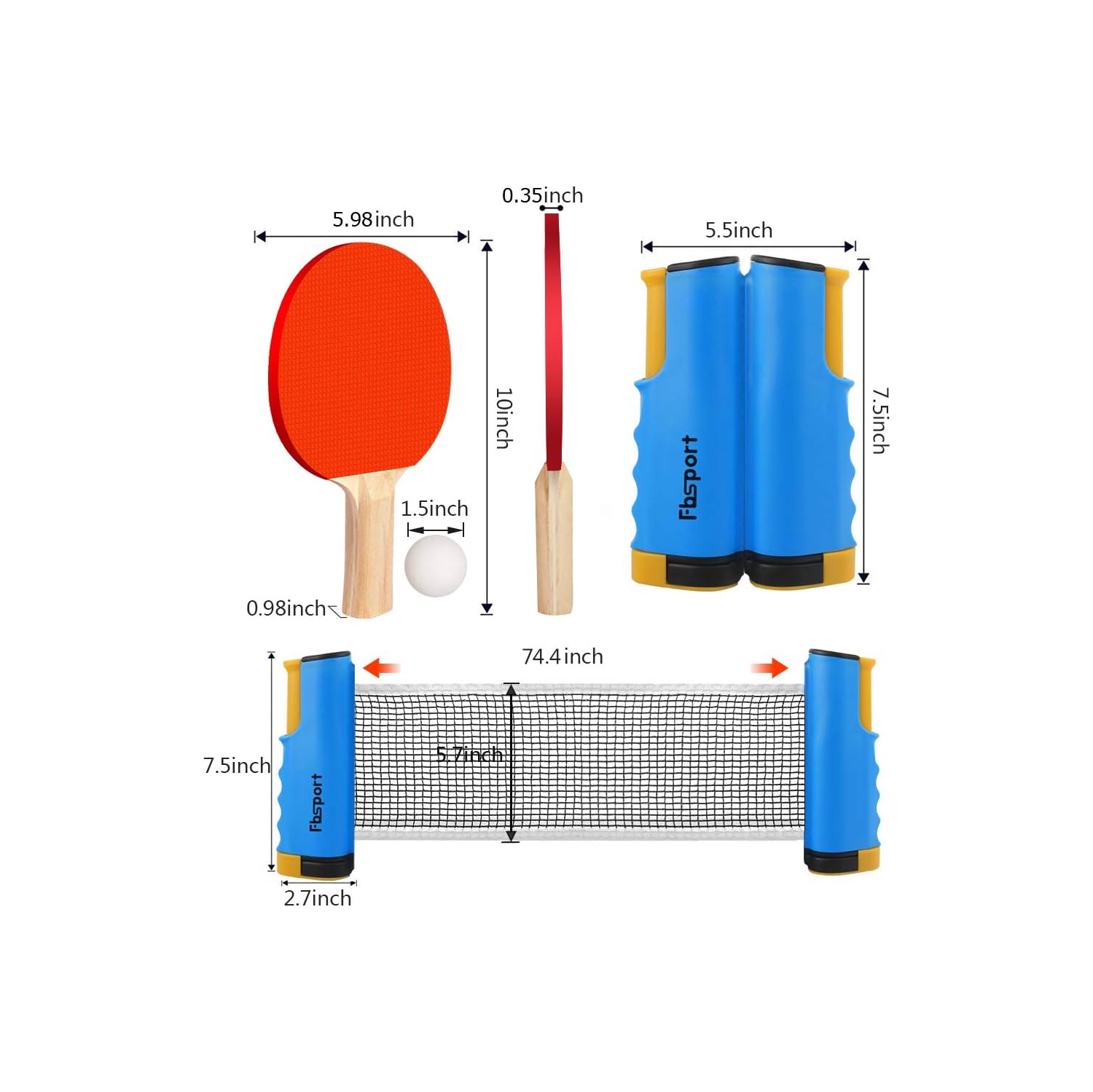 Ping Pong Paddle Set with Retractable Net and Backpack for Any Table, Table Tennis Racket Set for Indoor/Outdoor, Blue