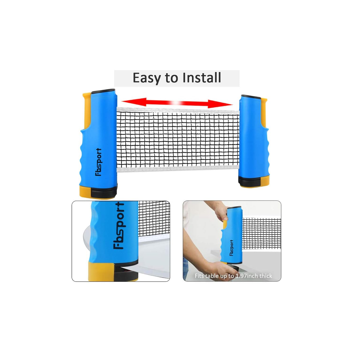 Ping Pong Paddle Set with Retractable Net and Backpack for Any Table, Table Tennis Racket Set for Indoor/Outdoor, Blue