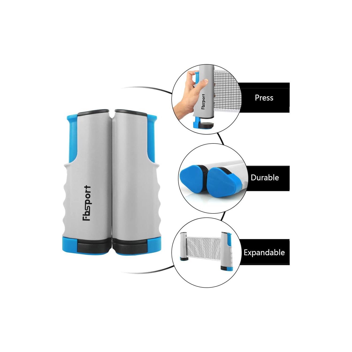 Ping Pong Paddle Set with Retractable Net and Backpack for Any Table, Table Tennis Racket Set for Indoor/Outdoor, Gray