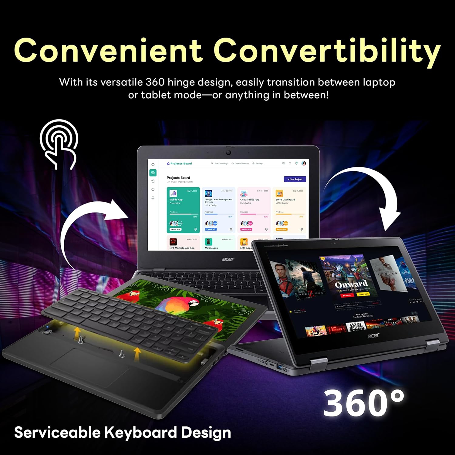 acer Chromebook Spin 511 11.6" HD Touchscreen 2 in 1 Chromebook, Intel N100,224GB Storage, 8GB ‎DDR5, ‎Intel UHD Graphics, Chrome OS, Black