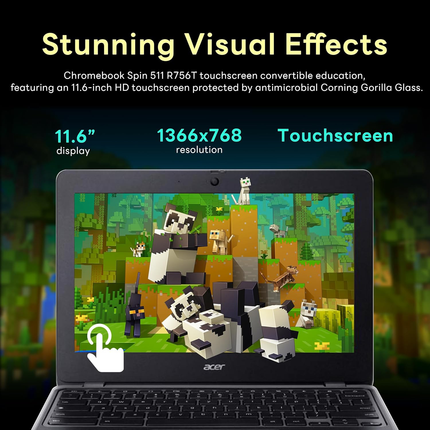 acer Chromebook Spin 511 11.6" HD Touchscreen 2 in 1 Chromebook, Intel N100,224GB Storage, 8GB ‎DDR5, ‎Intel UHD Graphics, Chrome OS, Black