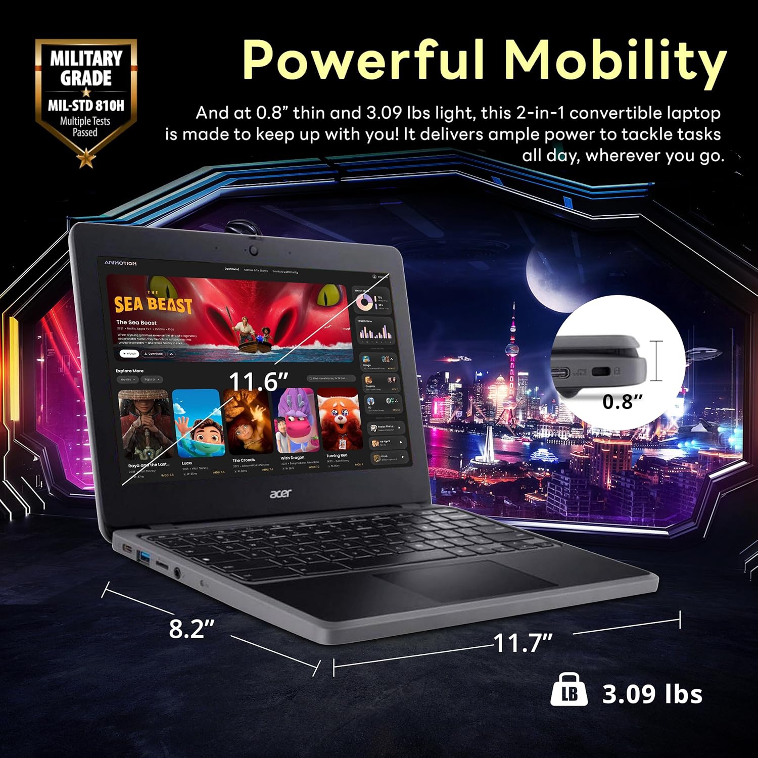 acer Chromebook Spin 511 11.6" HD Touchscreen 2 in 1 Chromebook, Intel N100,224GB Storage, 8GB ‎DDR5, ‎Intel UHD Graphics, Chrome OS, Black