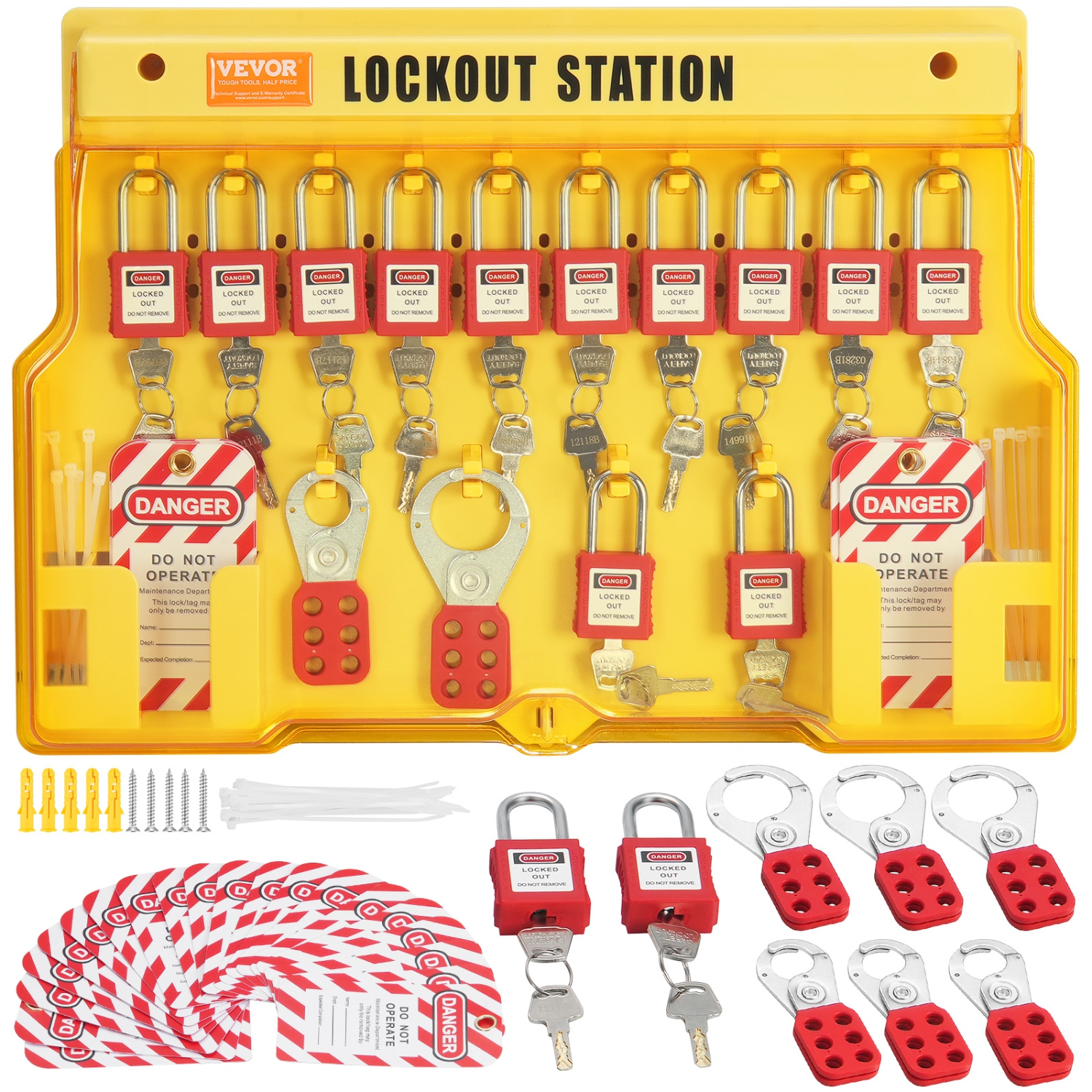 VEVOR 60 PCS Electrical Lockout Tagout Kit, Safety Lockout Tagout Station Includes Padlocks, Hasps, Tags, Nylon Ties, Expansion Kit, and Lockout