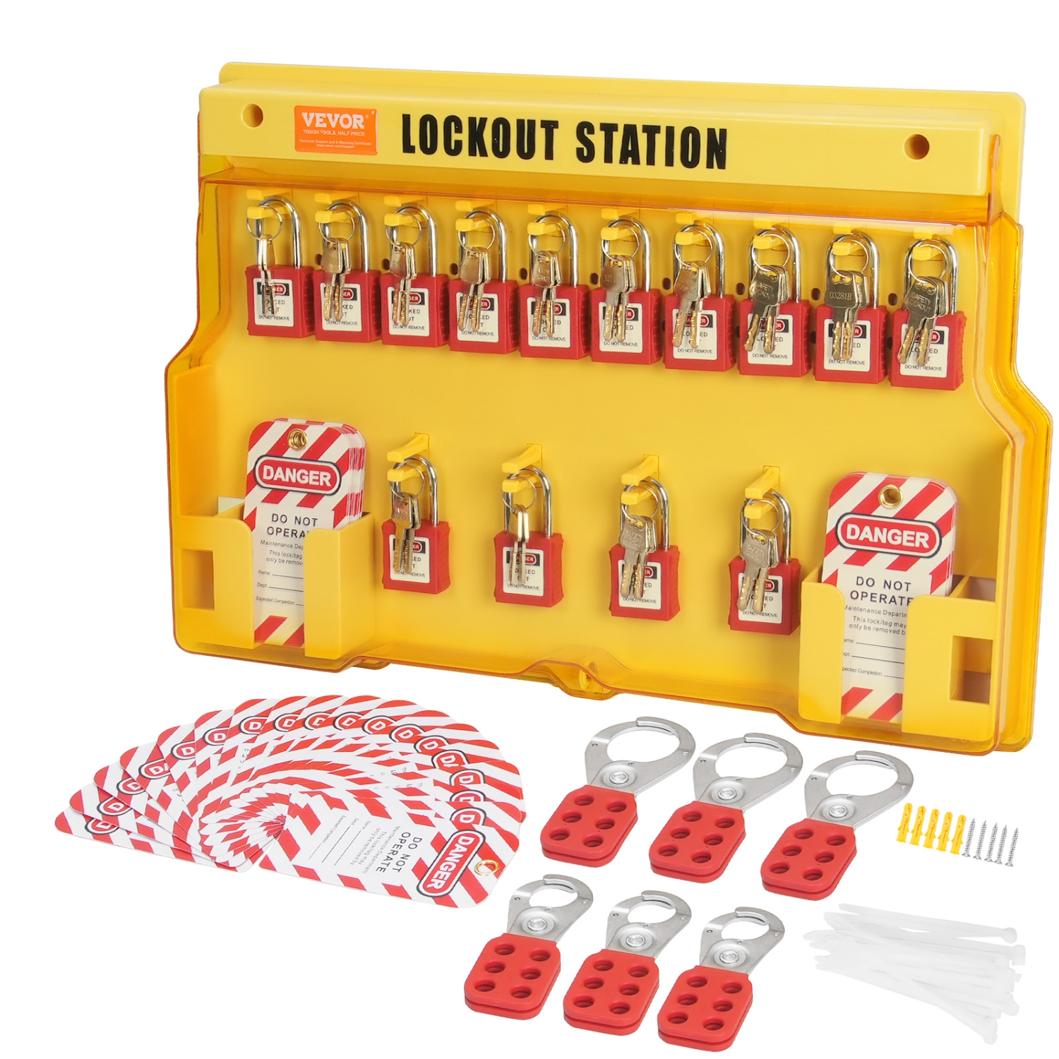 VEVOR 60 PCS Electrical Lockout Tagout Kit, Safety Lockout Tagout Station Includes Padlocks, Hasps, Tags, Nylon Ties, Expansion Kit, and Lockout