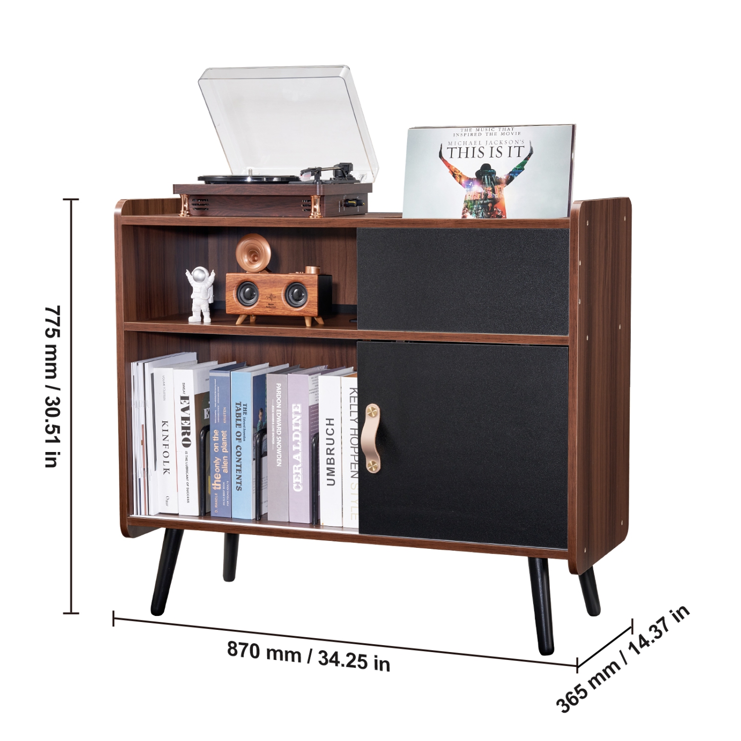 Support pour tourne-disque VEVOR 350 Albums avec prise d'alimentation, support pour tourne-disque, table tourne-disque avec rangement en vinyle rétro