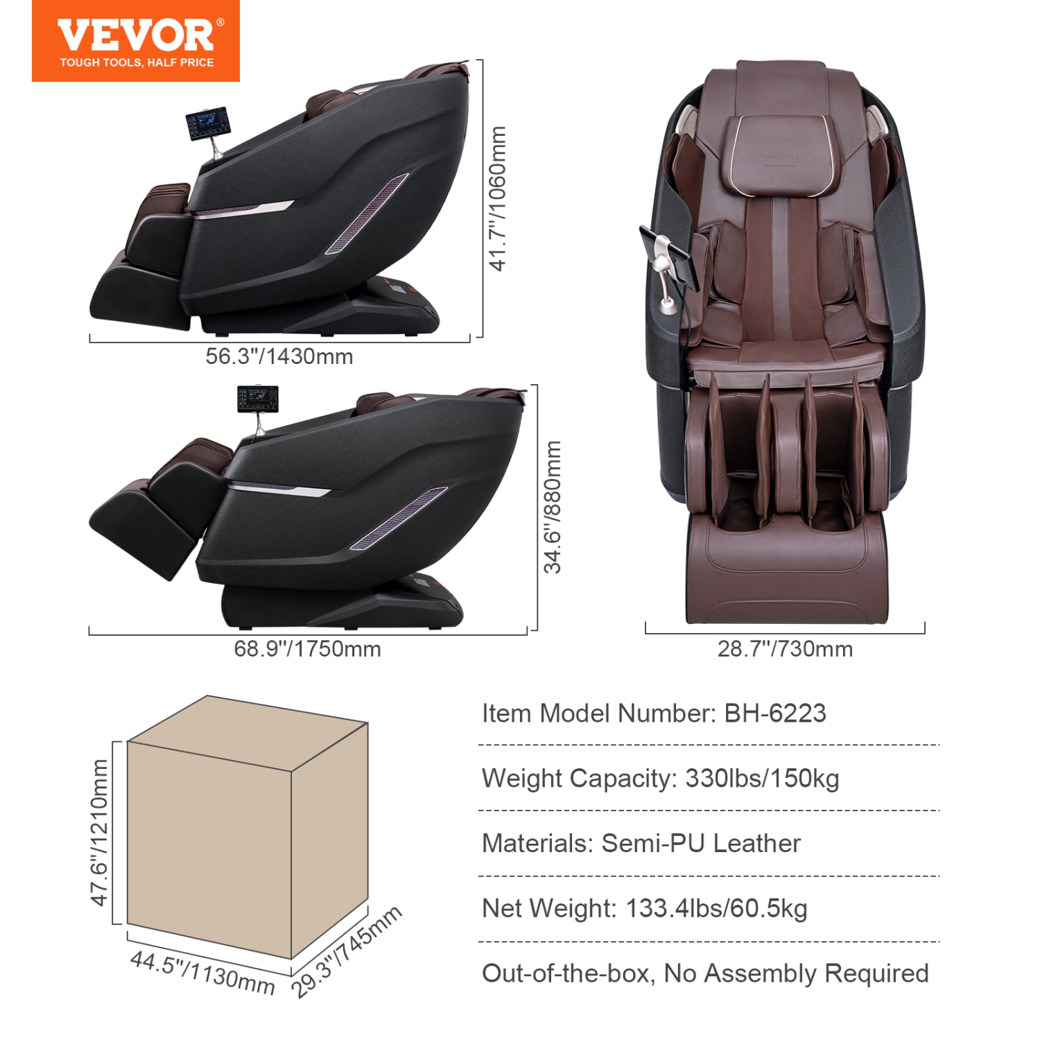 VEVOR Massage Chair with Flexible SL-Track, Full Body Zero Gravity Recliner, 10-18 Auto Modes, 3D Shiatsu, Heating, Bluetooth Speaker, Airbag, Foot