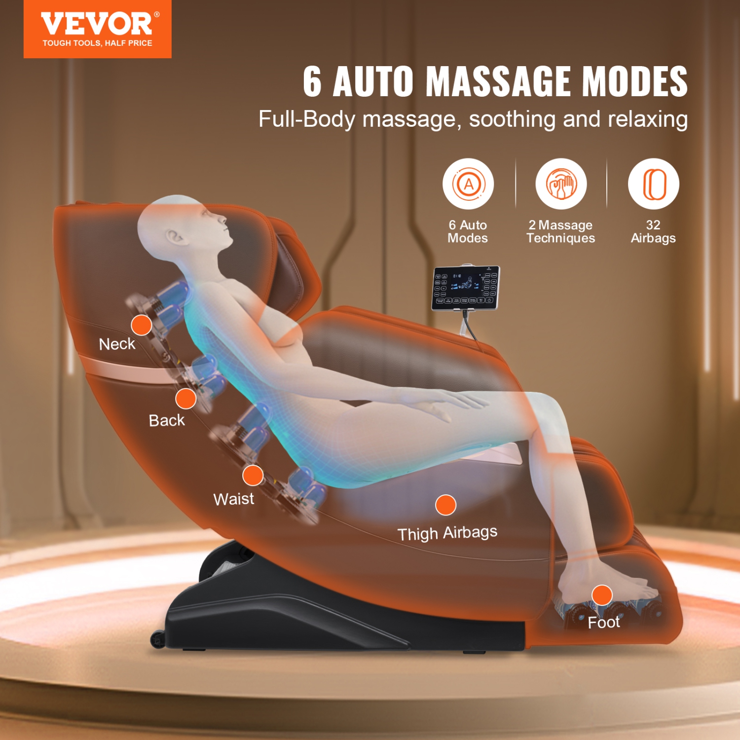 VEVOR Massage Chair - Full Body Zero Gravity Recliner with Multi Auto Modes, 3D Shiatsu, Heating, Bluetooth Speaker, Airbag, Foot Roller, and Touch