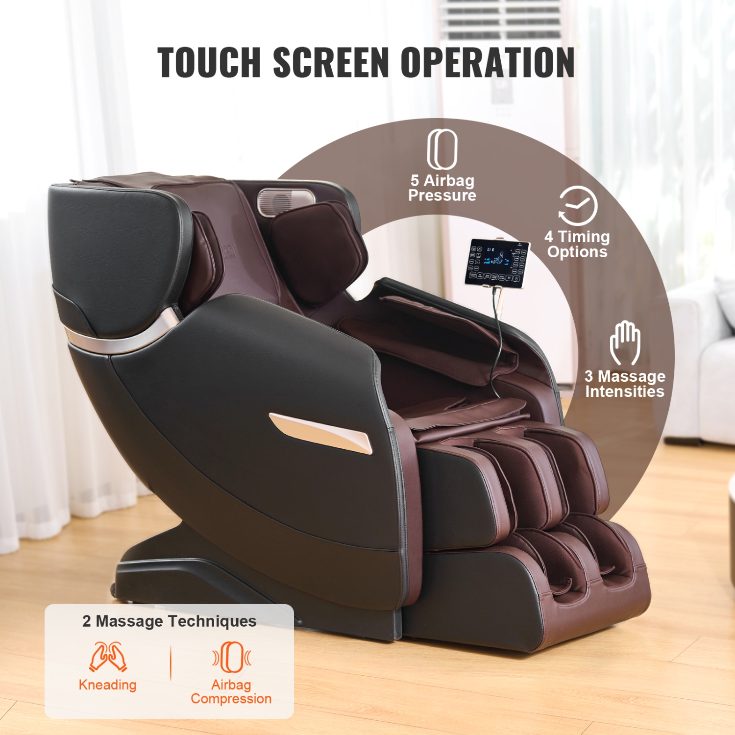 VEVOR Massage Chair - Full Body Zero Gravity Recliner with Multi Auto Modes, 3D Shiatsu, Heating, Bluetooth Speaker, Airbag, Foot Roller, and Touch