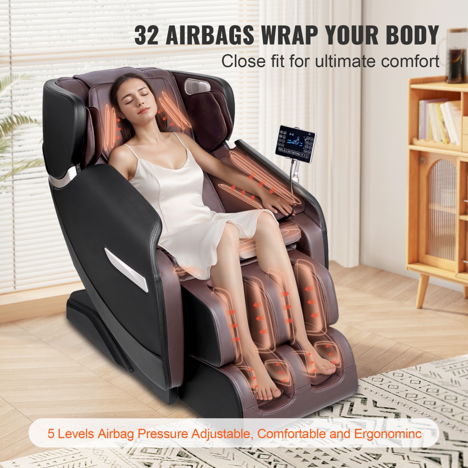 VEVOR Massage Chair - Full Body Zero Gravity Recliner with Multi Auto Modes, 3D Shiatsu, Heating, Bluetooth Speaker, Airbag, Foot Roller, and Touch