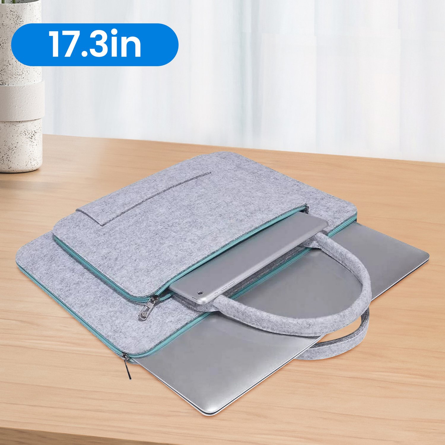 Light Gray Laptop Sleeve, Felt Computer Sleeve for 17-Inch Laptop, Laptop Sleeve with Handle