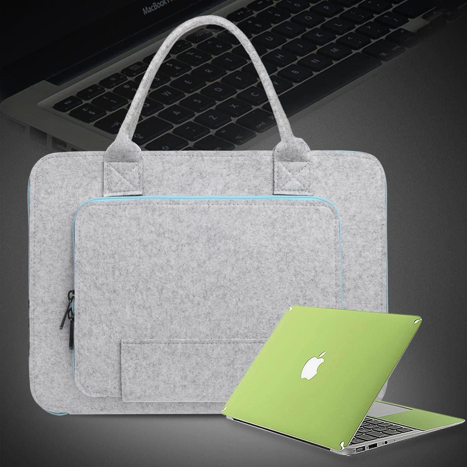 Light Gray Laptop Sleeve, Felt Computer Sleeve for 17-Inch Laptop, Laptop Sleeve with Handle