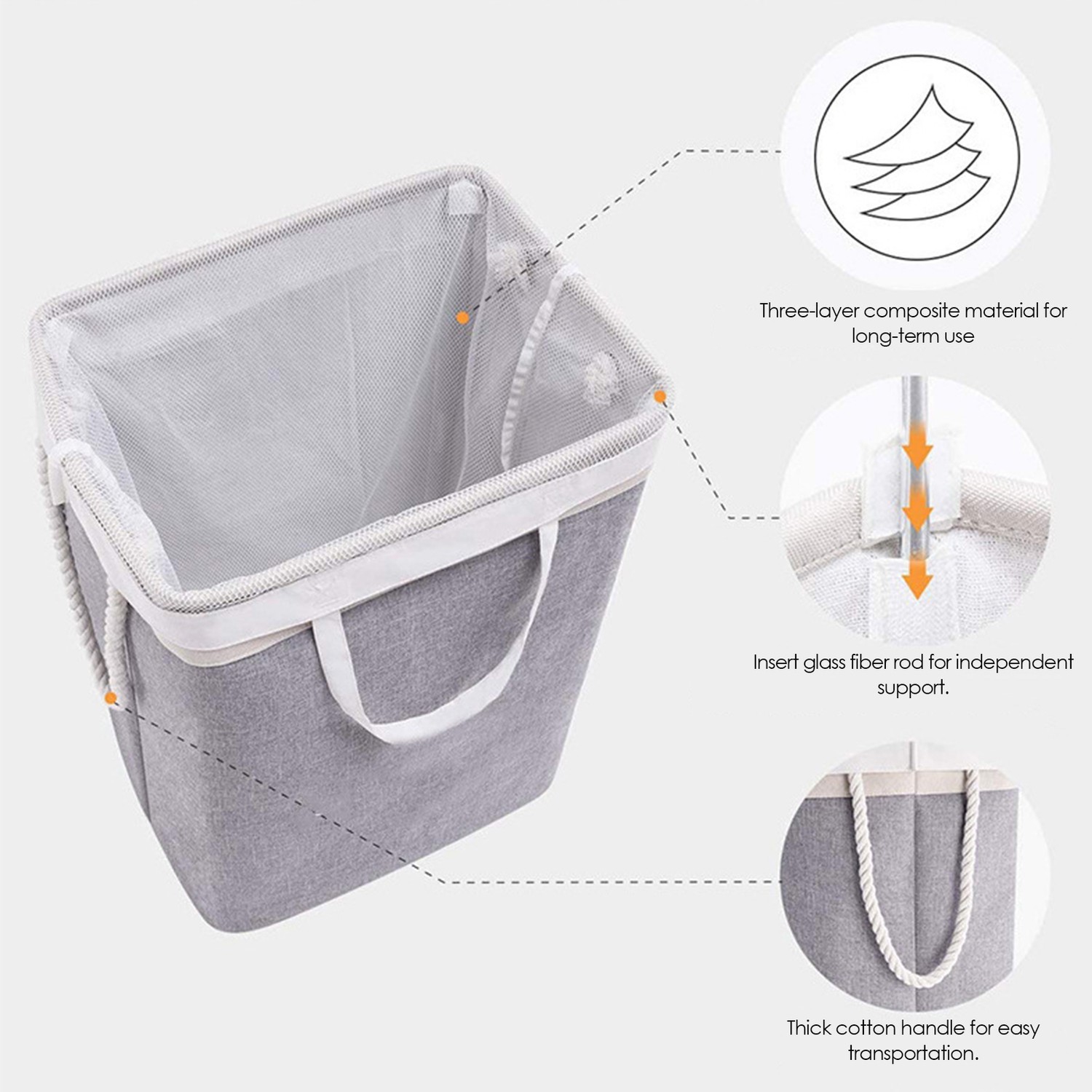 Bac de rangement à linge étanche avec poignées - Gris