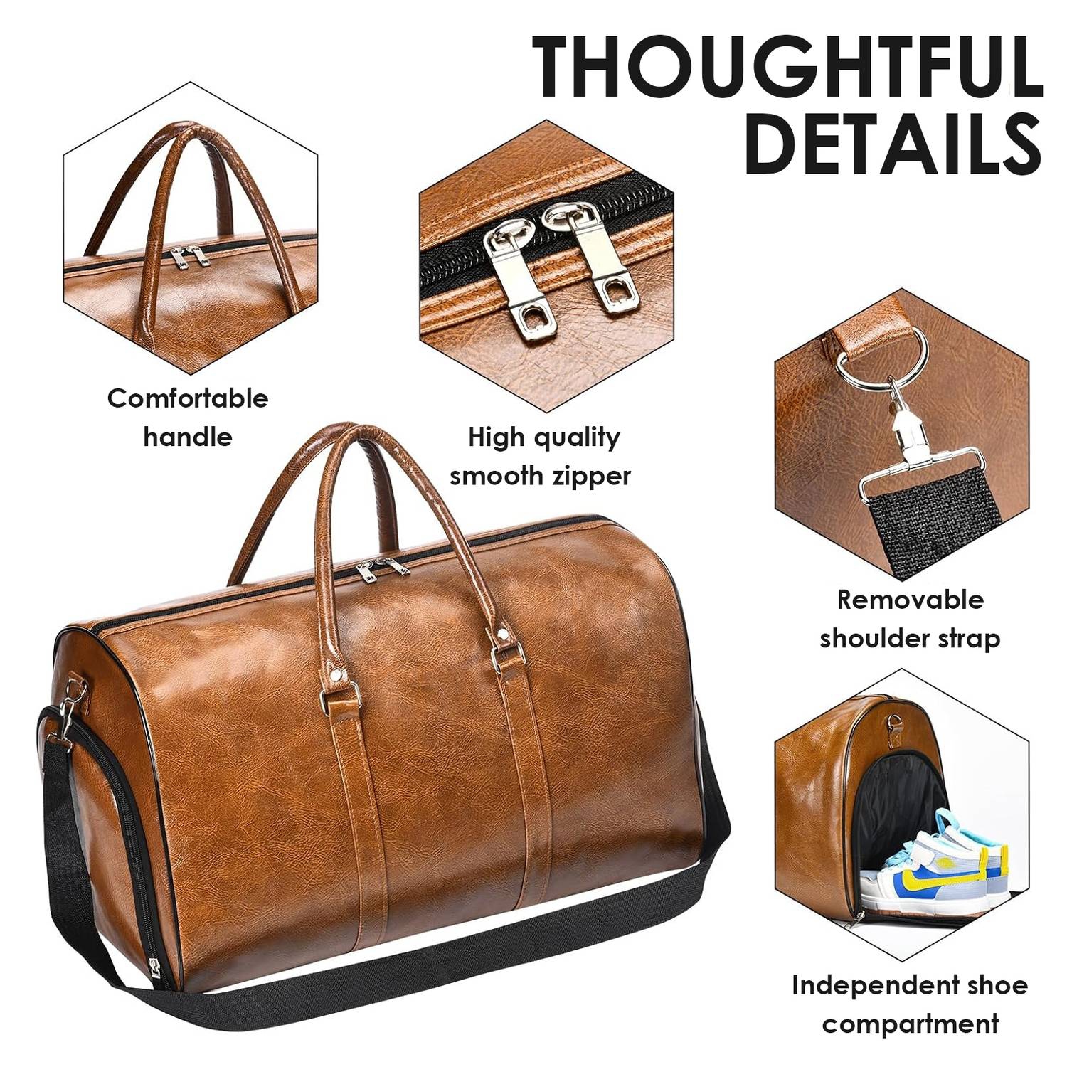 Large Leather Travel Bag, Waterproof Storage Bag for Men, Foldable Fitness Bag