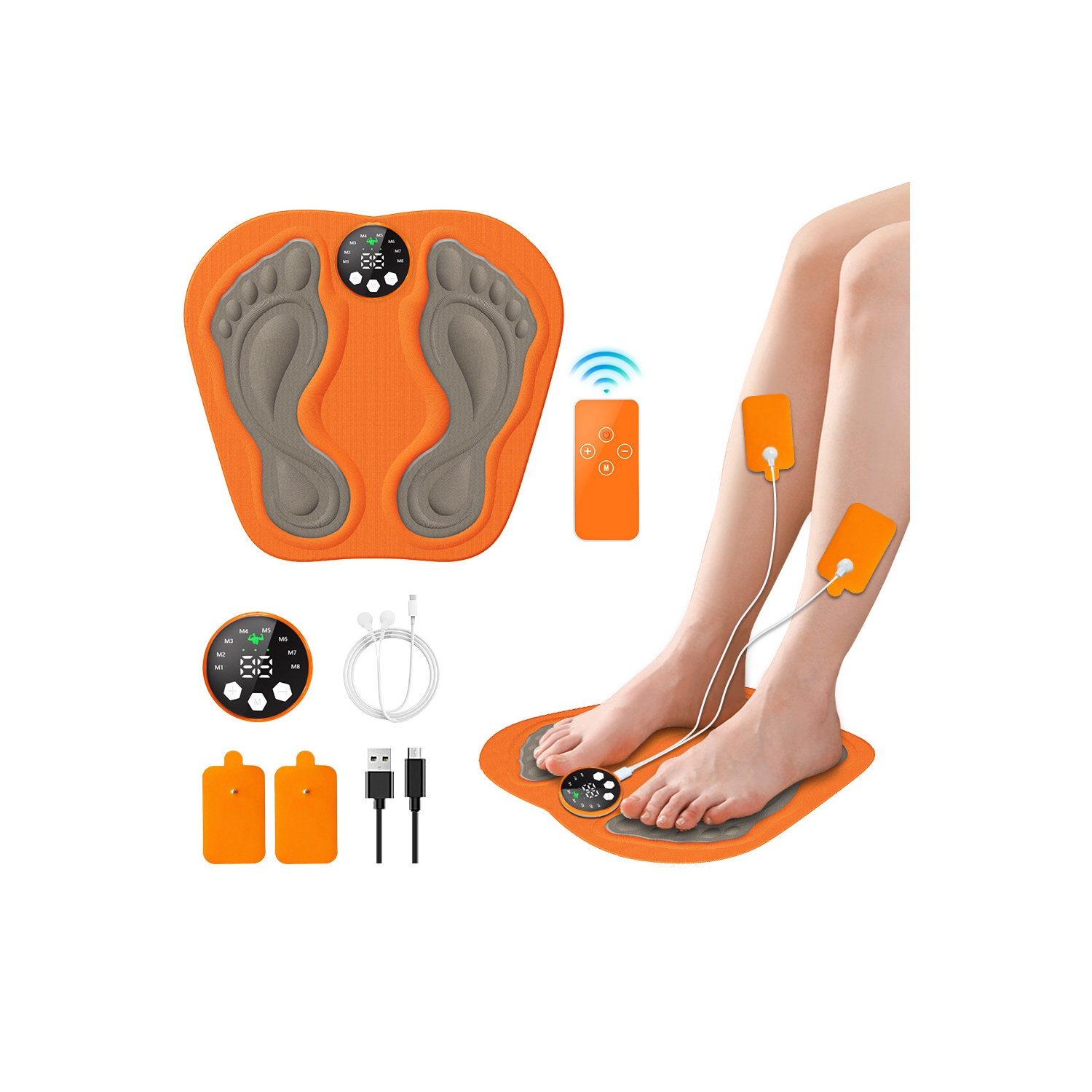 EMS Microcurrent Foot Massager, Portable Massager with 1 Pair of Massage Patches and Remote Control for Home and Travel