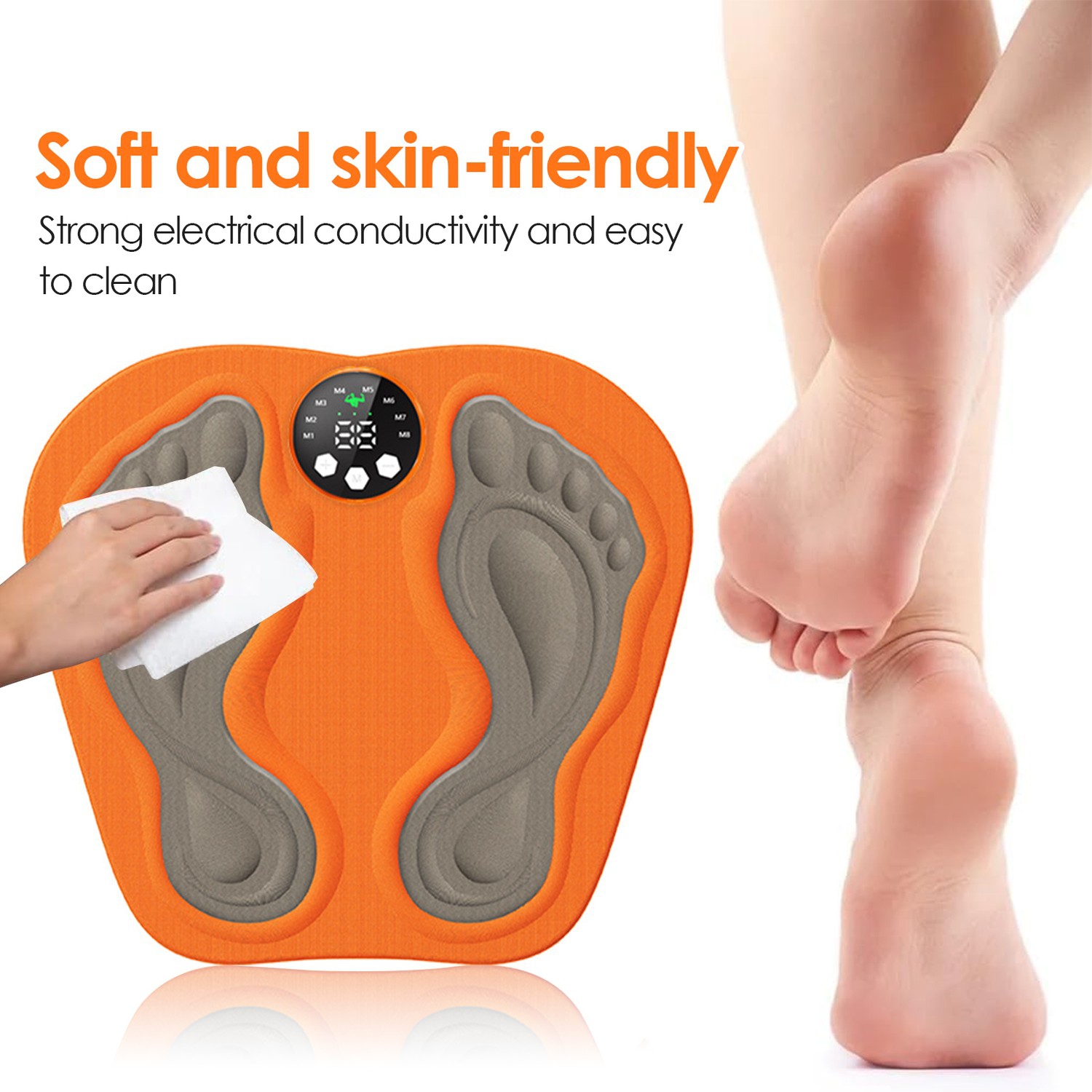 EMS Microcurrent Foot Massager, Portable Massager with 1 Pair of Massage Patches and Remote Control for Home and Travel