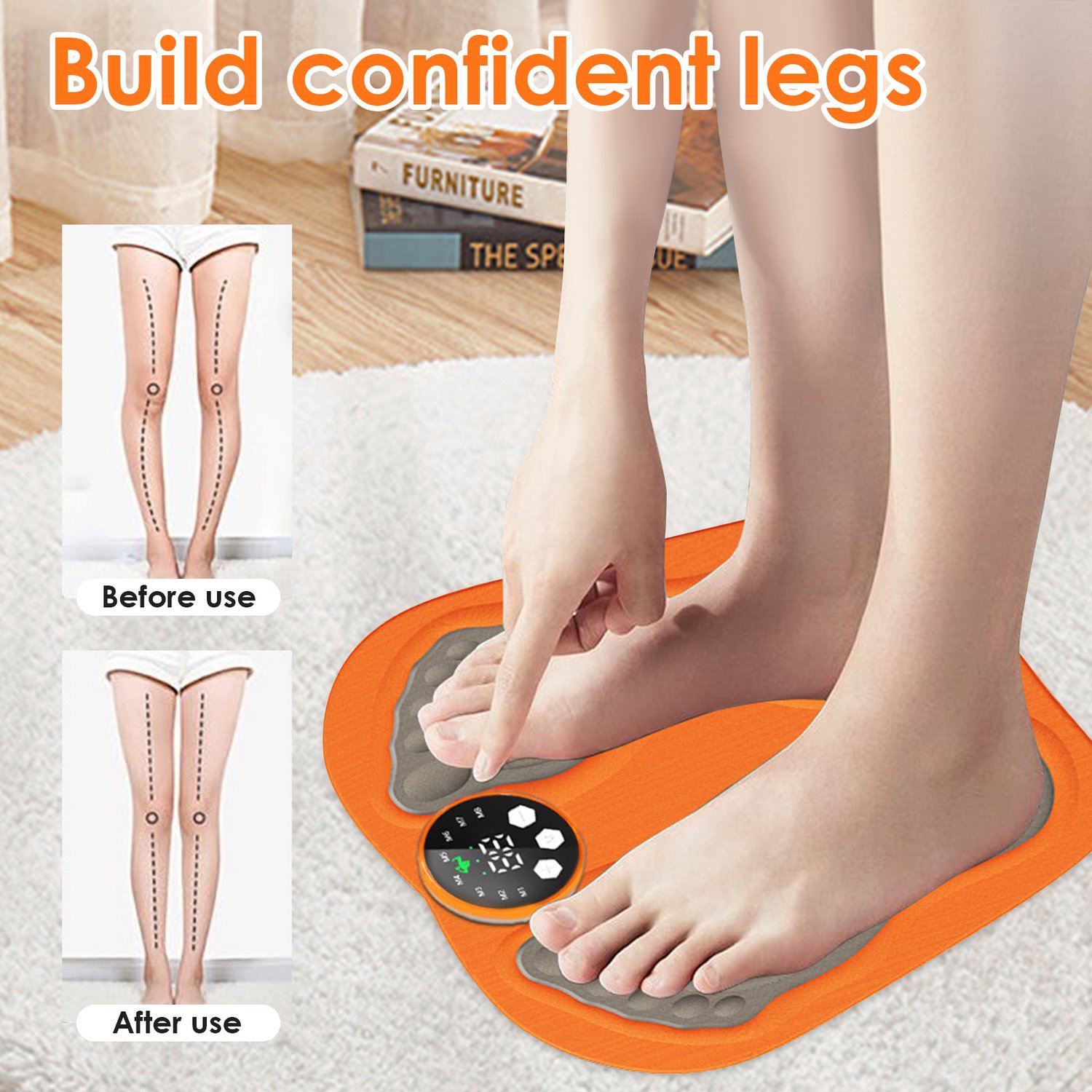 EMS Microcurrent Foot Massager, Portable Massager with 1 Pair of Massage Patches and Remote Control for Home and Travel