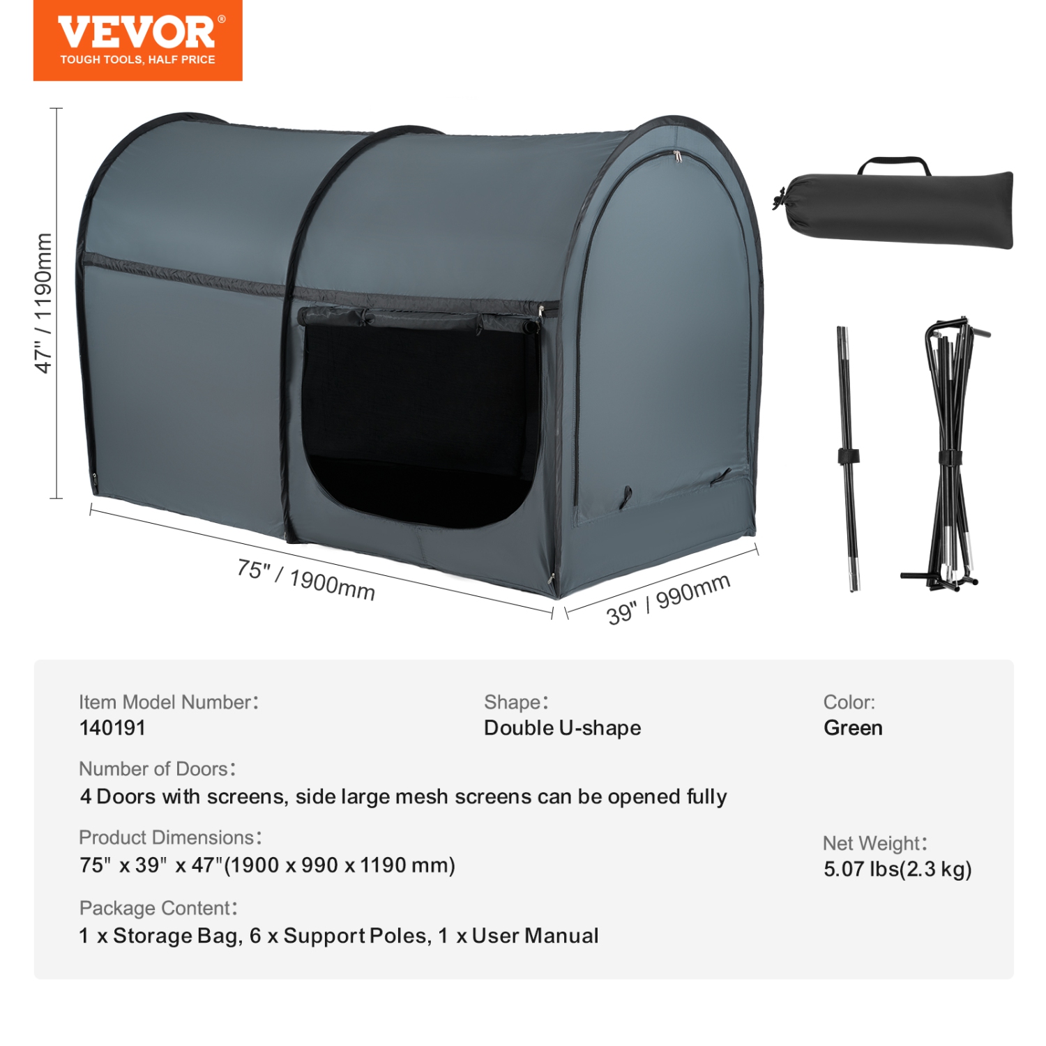 VEVOR 4 Doors Bed Tent,Pongee Fabric, Breathable Tent with 0.28 in Fiber Poles on Bed Privacy, Block out Light Sleeping Bed Canopy, Fit for Kids